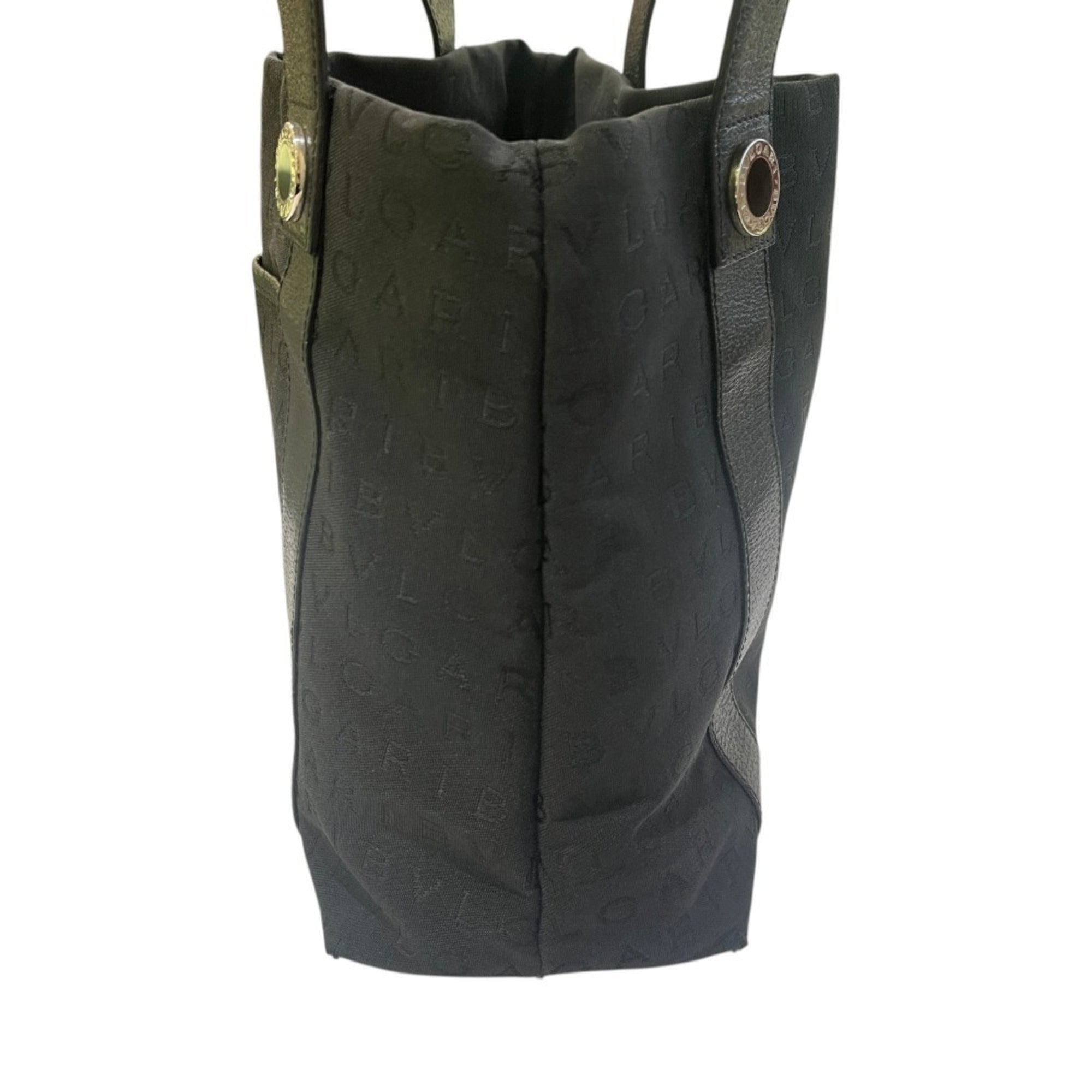 Bvlgari Logomania Black Leather Canvas Handbag Tote Bag (Pre-Owned)
