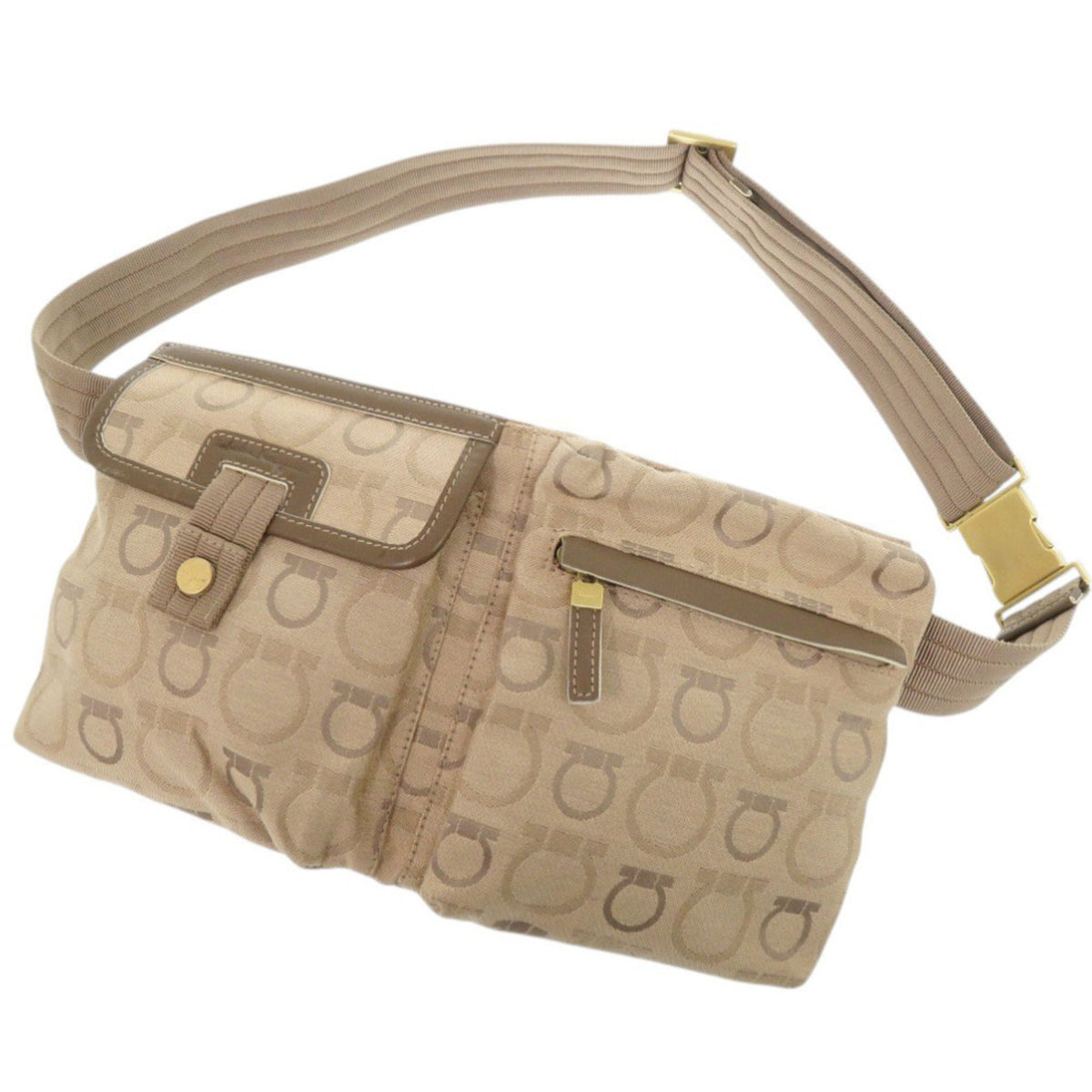 Salvatore Ferragamo Gancini Beige Canvas Sling Bag (Pre-Owned)