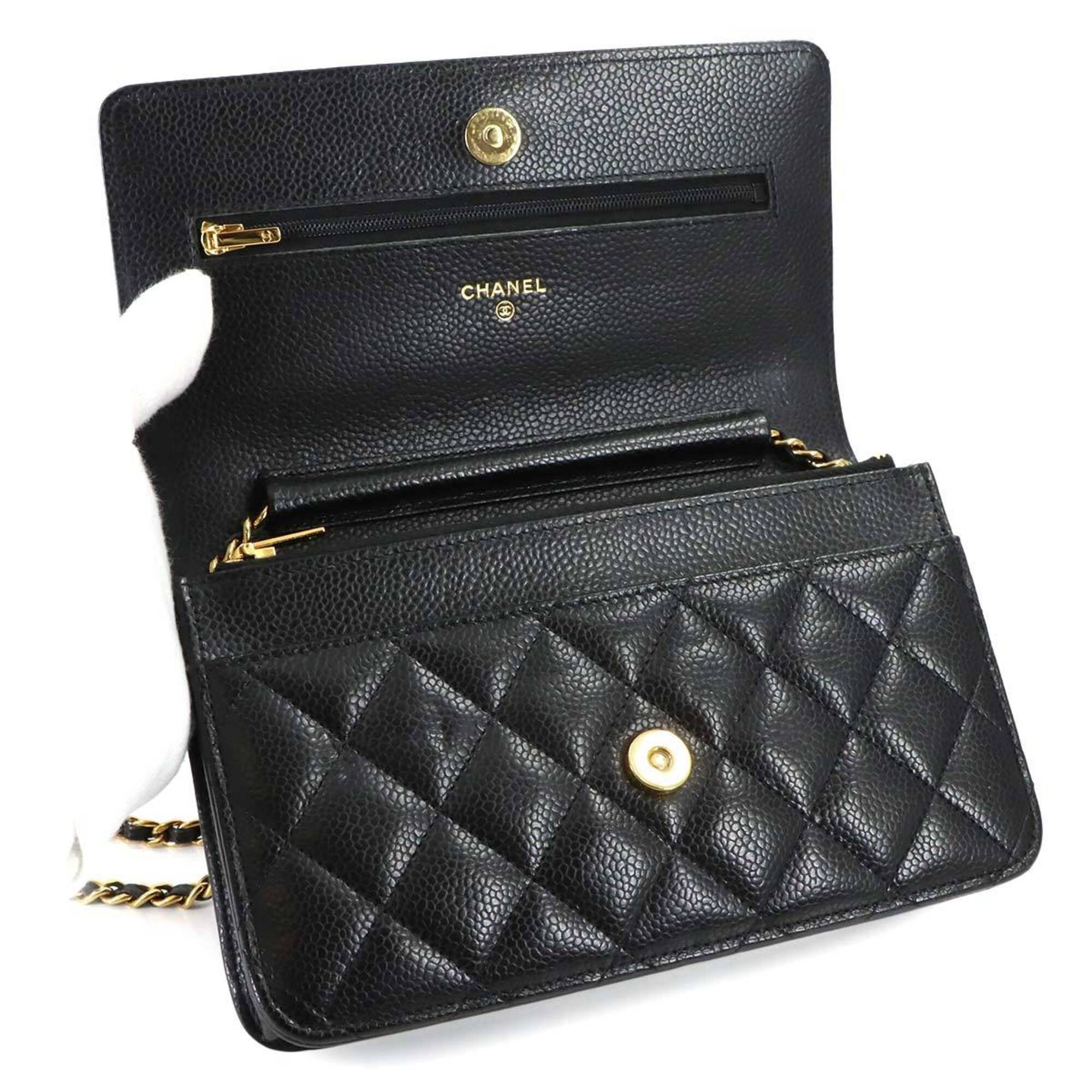 Chanel Black Grained Calfskin Chain/Shoulder Wallet (Pre-Owned)