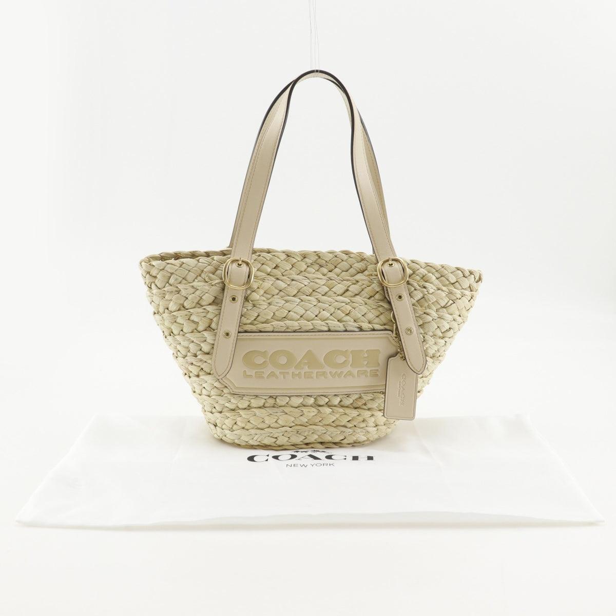 Coach Beige Straw Leather Tote Bag (Pre-Owned)