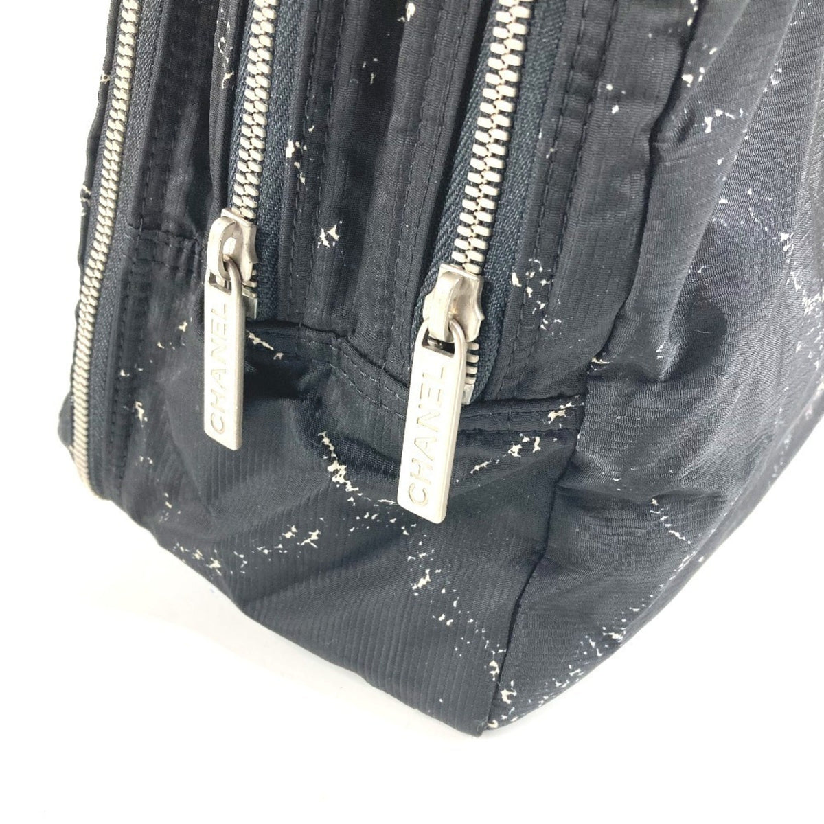 Chanel Travel Line Black White Nylon Handbag Tote Bag (Pre-Owned)