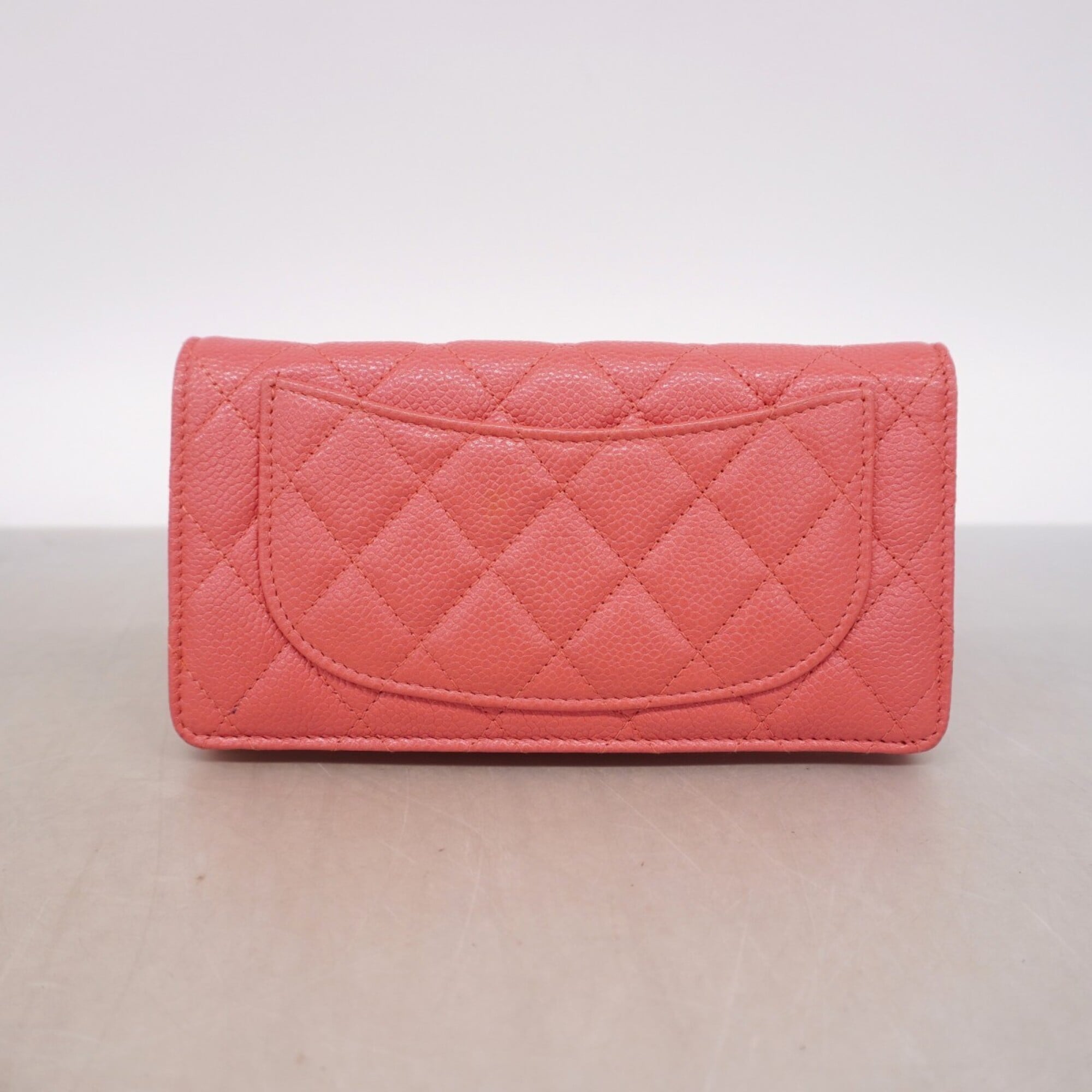 Chanel Pink Grained Calfskin Long Wallet (Bi-Fold) (Pre-Owned)