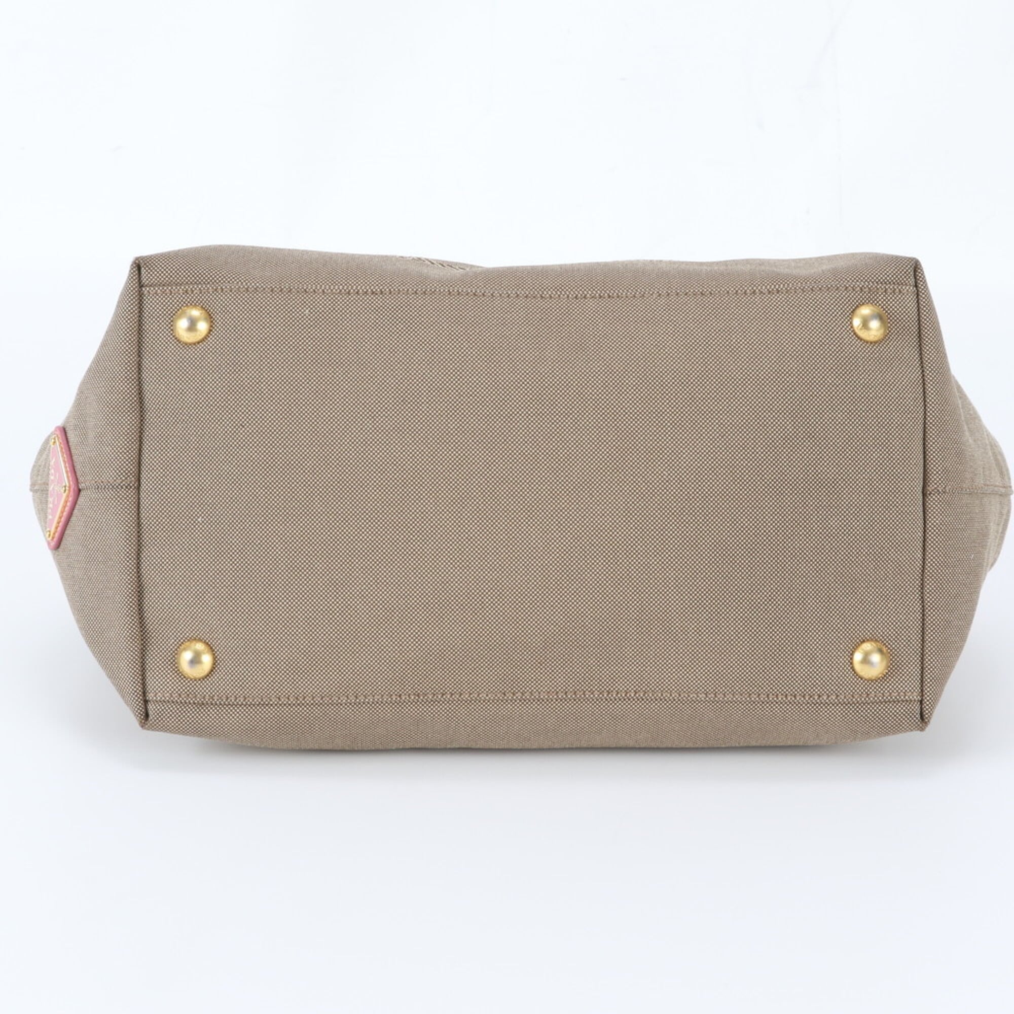 Prada Beige Pink Canvas Leather Handbag Tote Bag (Pre-Owned)