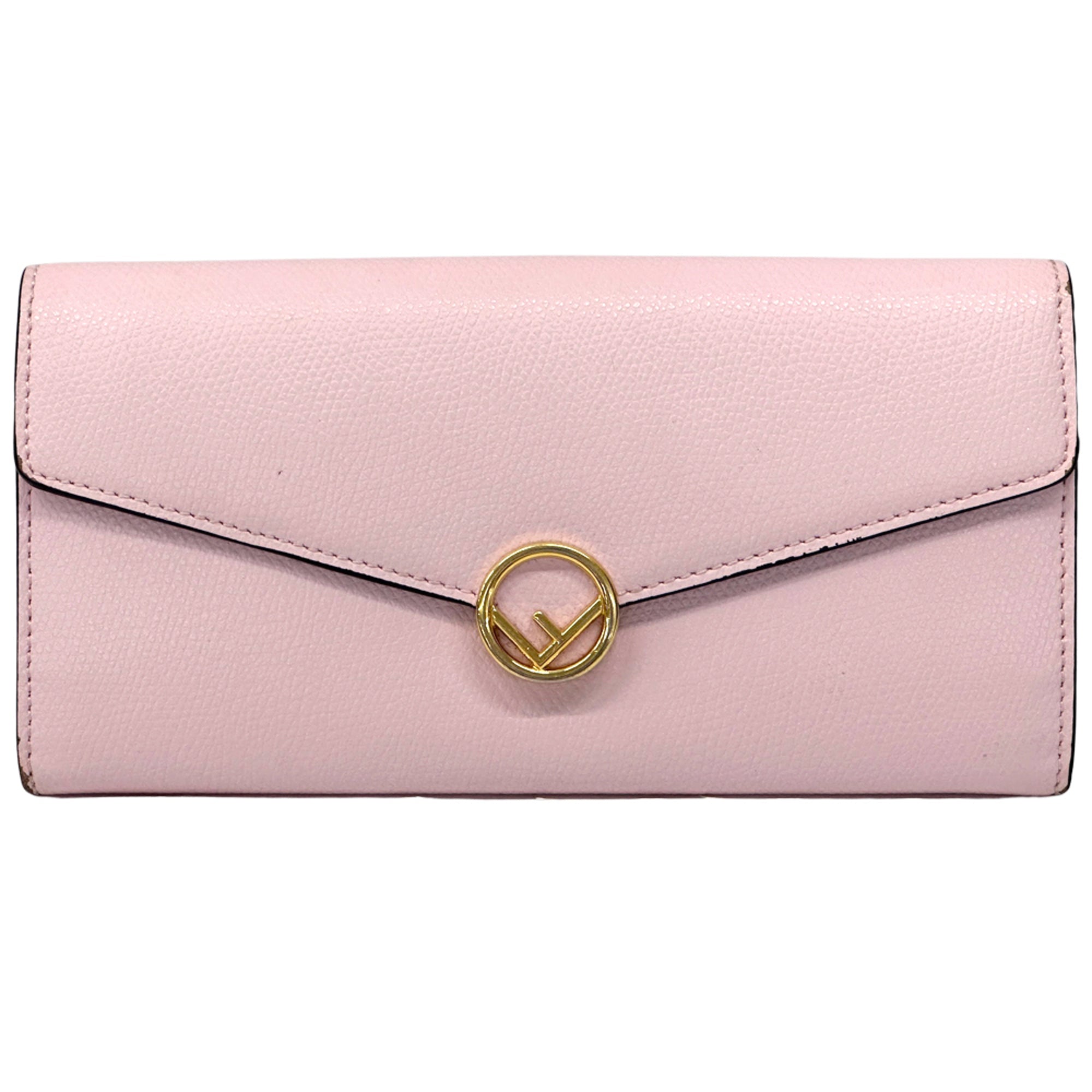 Fendi Gold Pink Leather Long Wallet (Bi-Fold) (Pre-Owned)