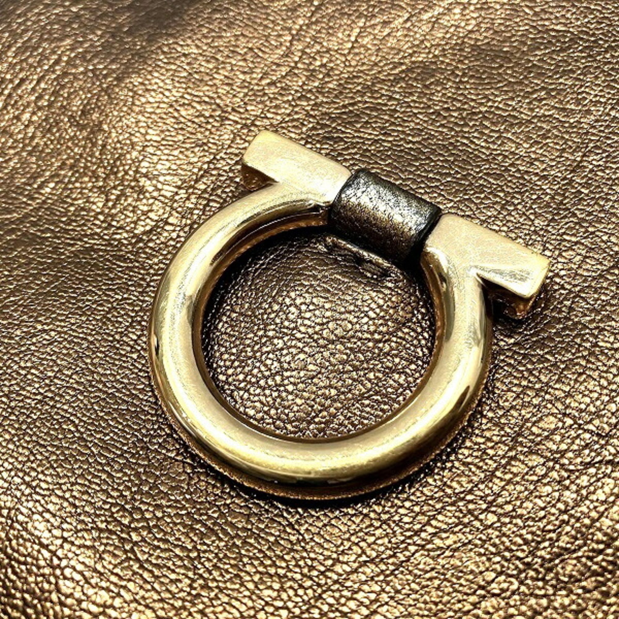 Salvatore Ferragamo Bronze Leather Shoulder Bag (Pre-Owned)