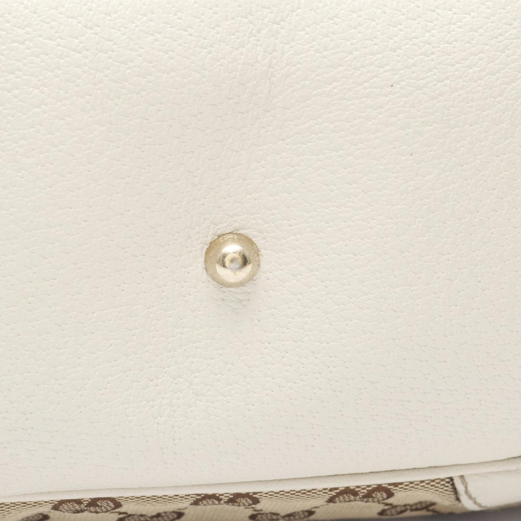 Gucci Beige White Canvas Leather Tote Bag (Pre-Owned)