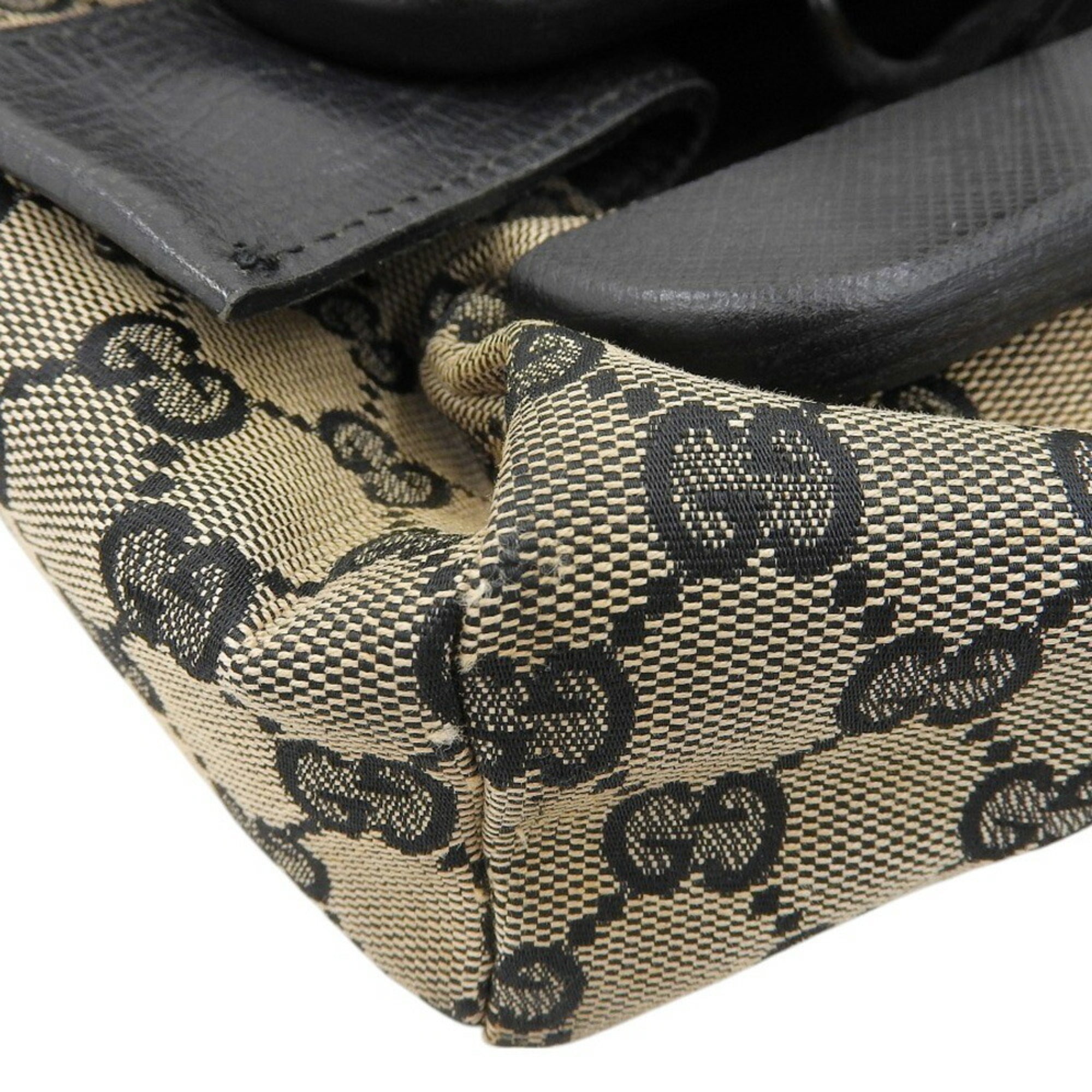 Gucci Gg Canvas Beige Black Brown Gg Canvas Handbag (Pre-Owned)