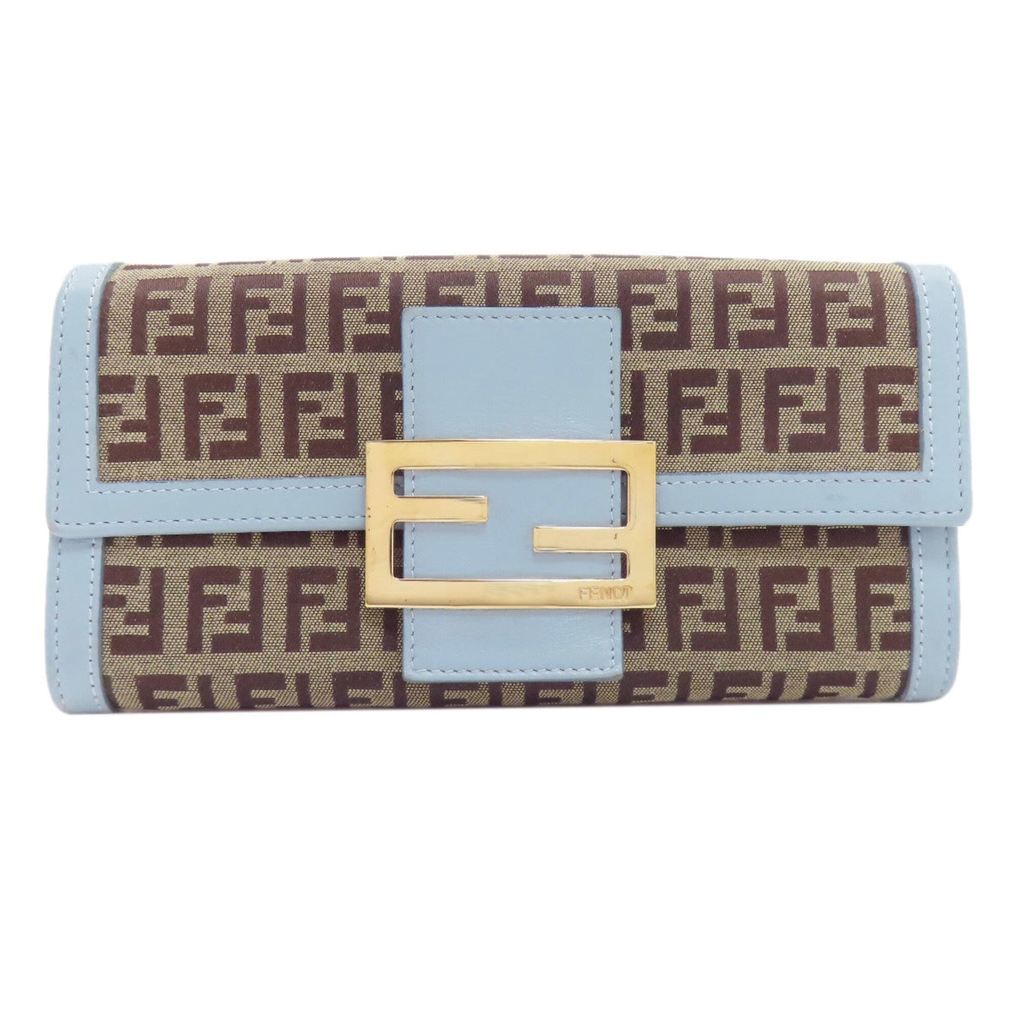 Fendi Zucchino Brown Light Blue Zucchino Long Wallet (Bi-Fold) (Pre-Owned)