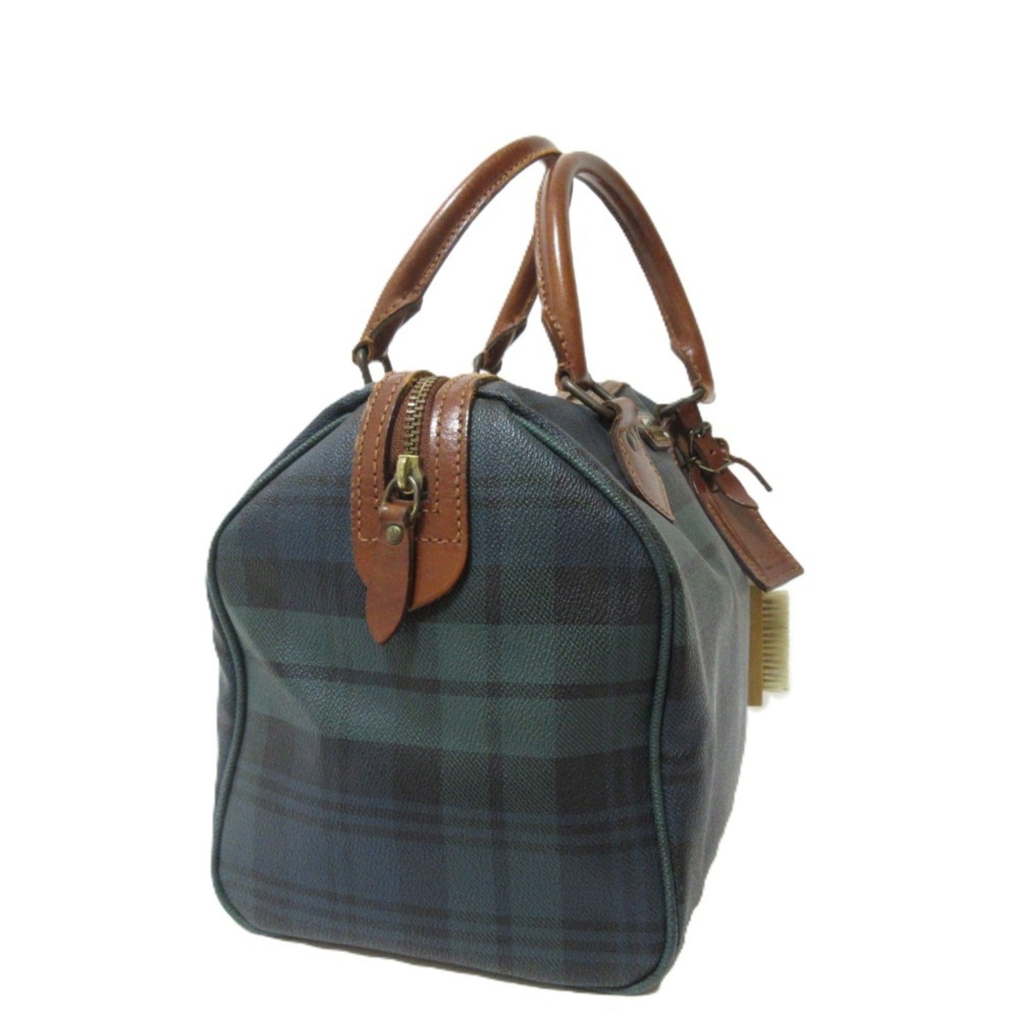 Ralph Lauren Brown Dark Green Dark Navy Pvc Leather Boston Bag Handbag (Pre-Owned)