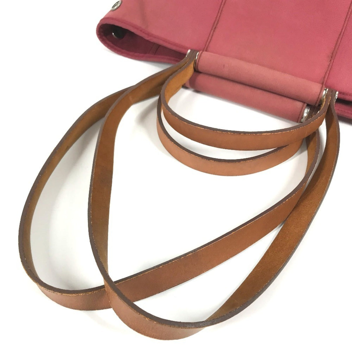 Hermes Brown Red Color Leather Canvas Tote Bag (Pre-Owned)