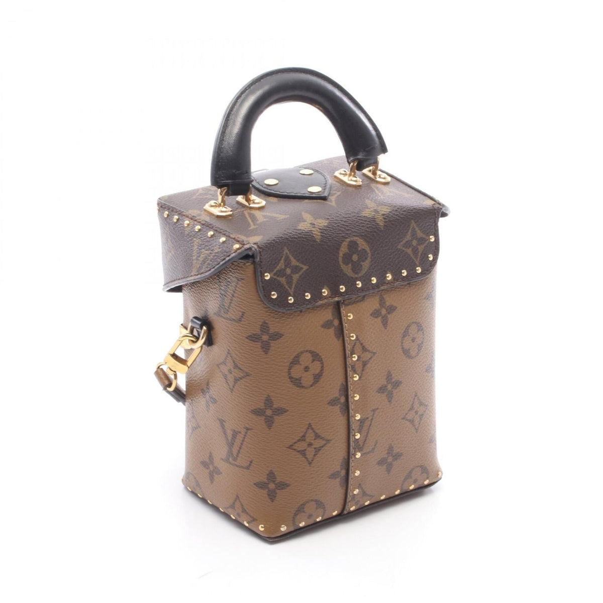 Louis Vuitton Black Brown Coated Canvas Leather Handbag (Pre-Owned)