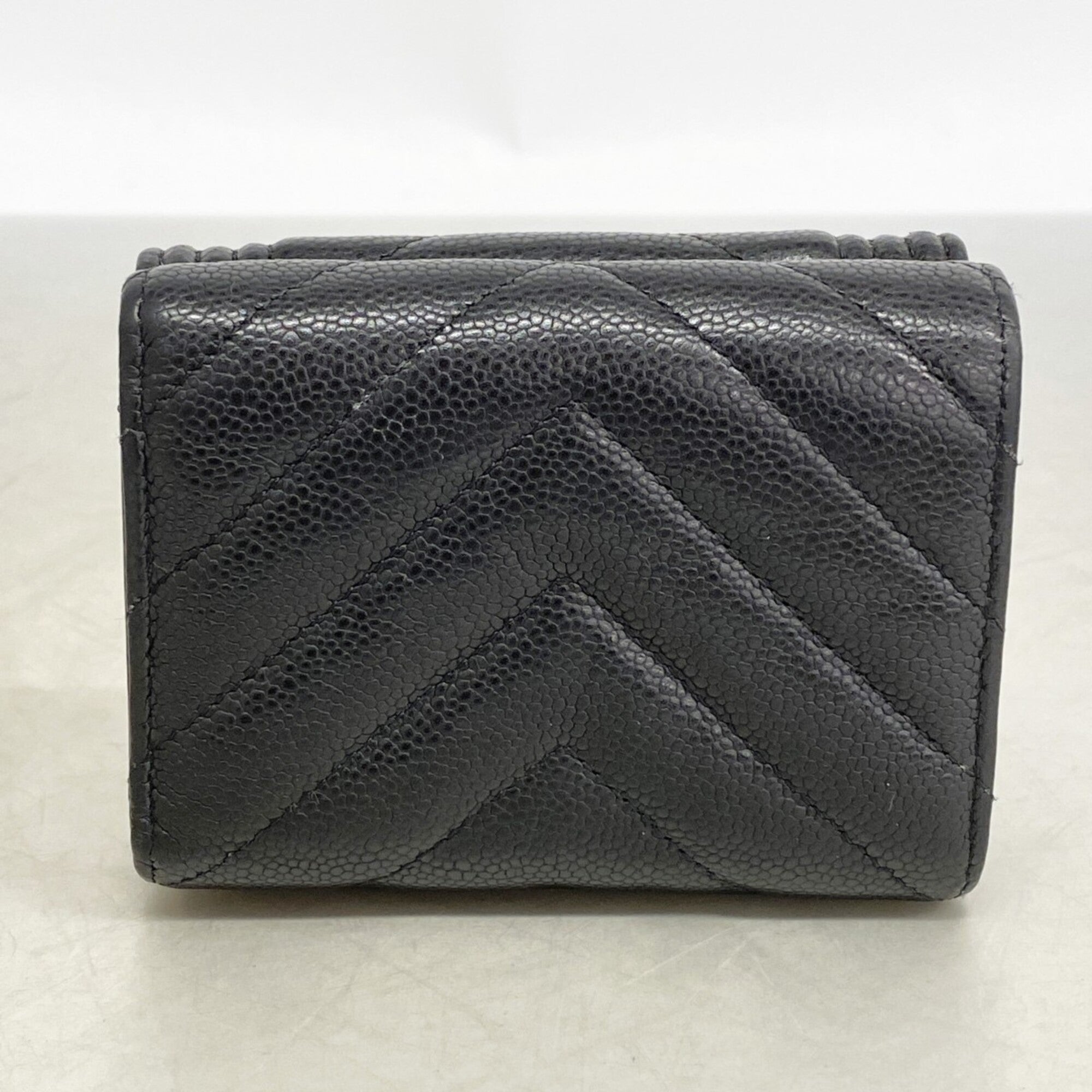 Chanel Black Grained Calfskin Wallet (Tri-Fold) (Pre-Owned)
