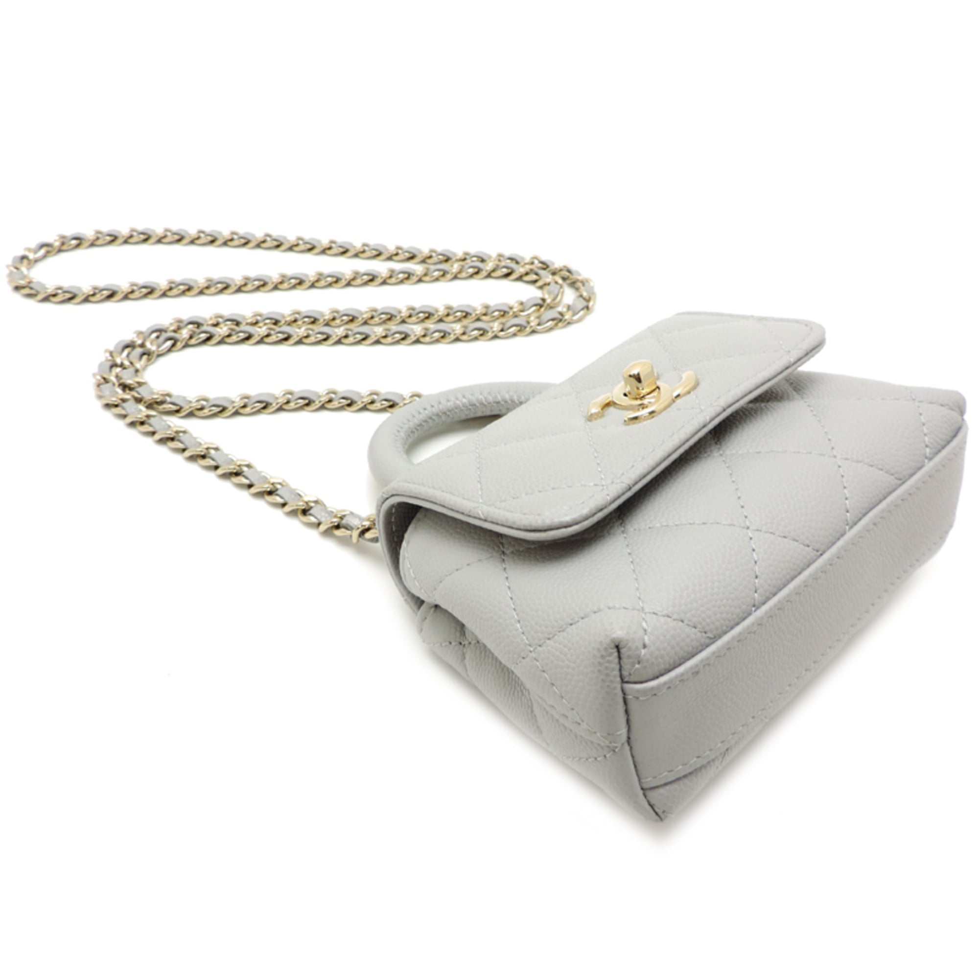 Chanel Gray Grained Calfskin Handbag (Pre-Owned)