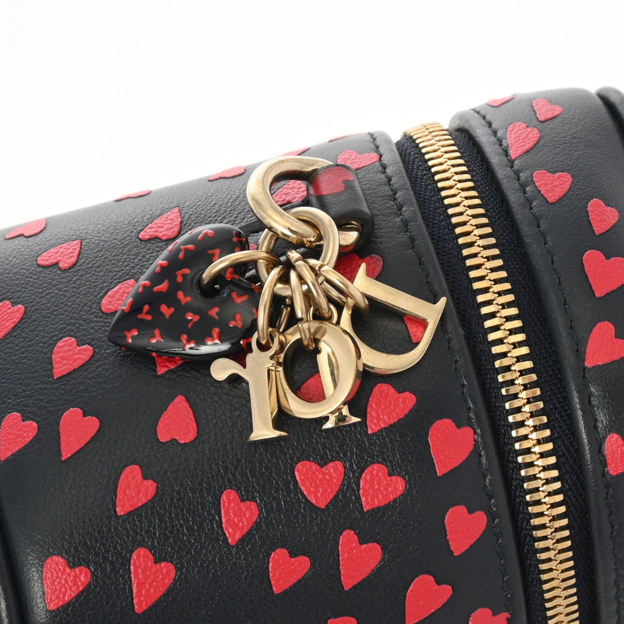 Christian Dior Lady Dior Navy Red Color Leather Handbag (Pre-Owned)