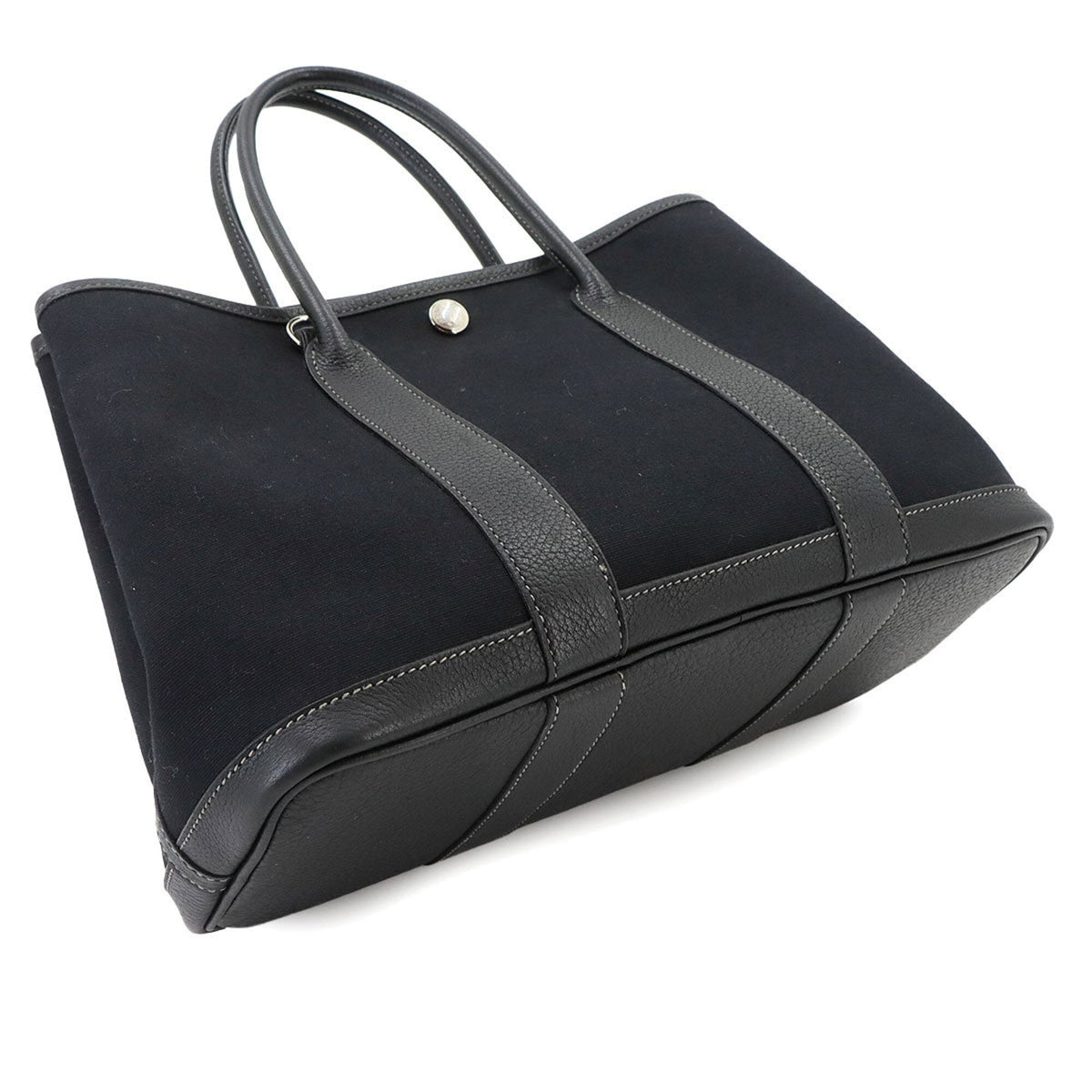 Hermes Black Toile Officier Leather Handbag Tote Bag (Pre-Owned)