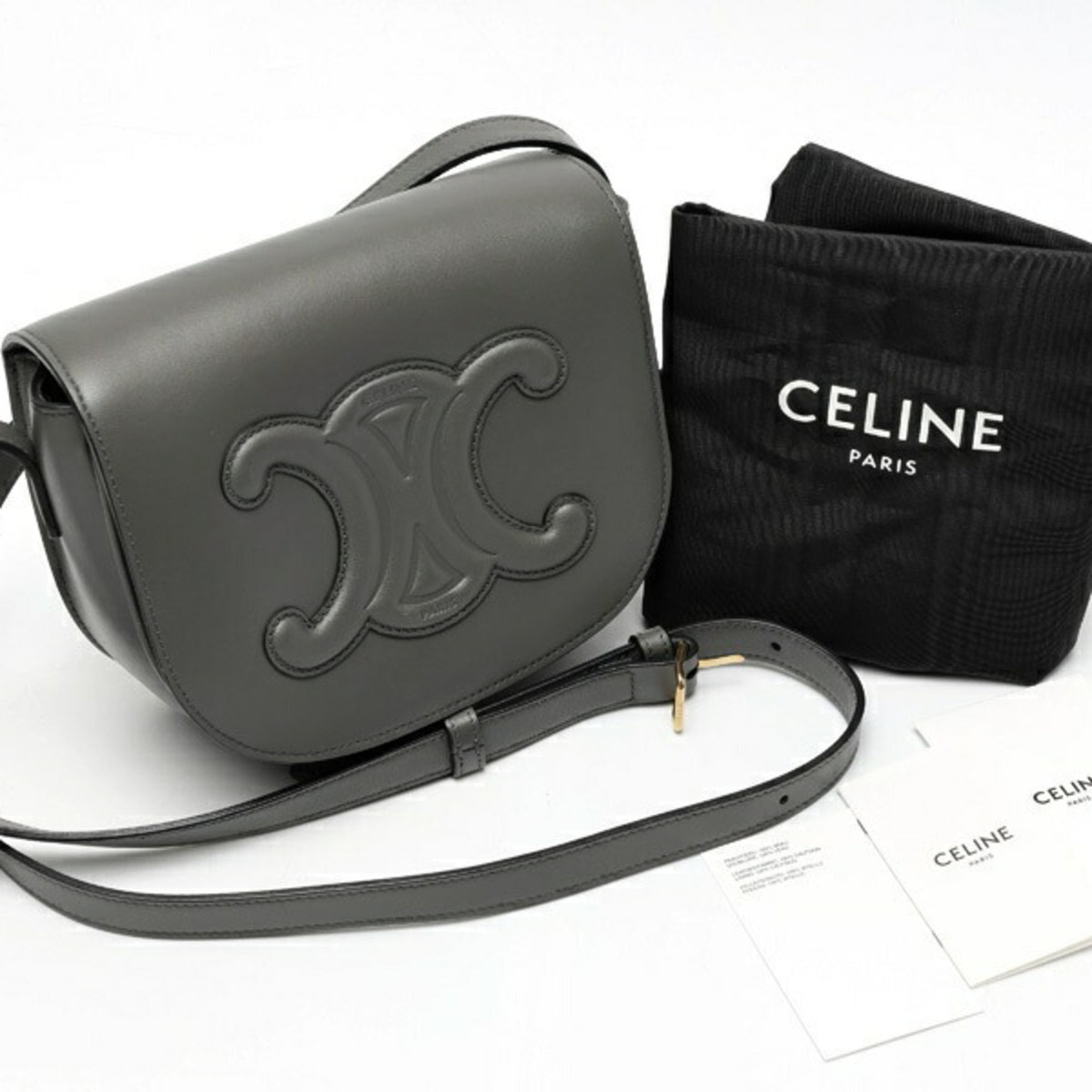 Celine Gray Leather Shoulder Bag (Pre-Owned)