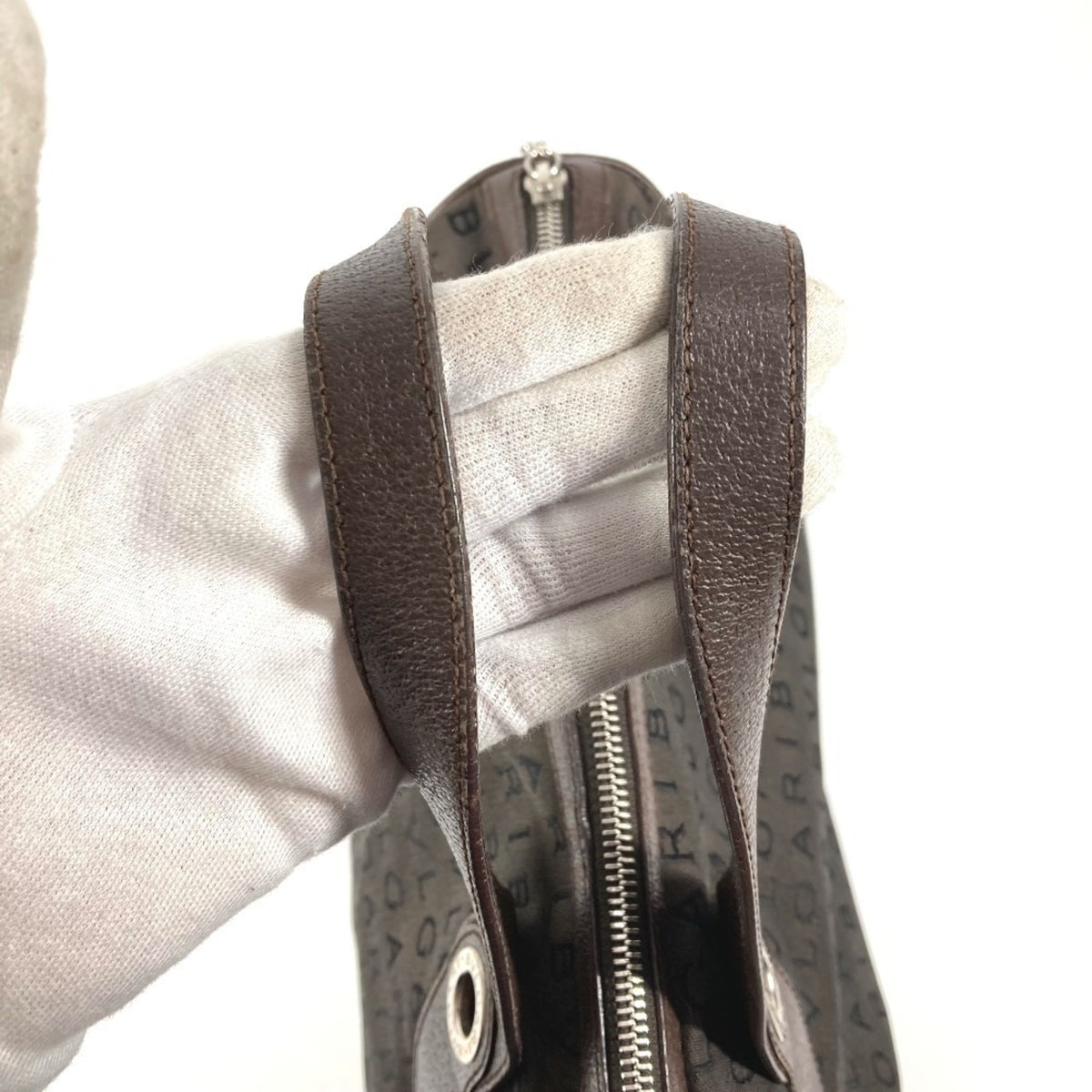 Bvlgari Logomania Brown Leather Canvas Boston Bag Handbag Tote Bag (Pre-Owned)