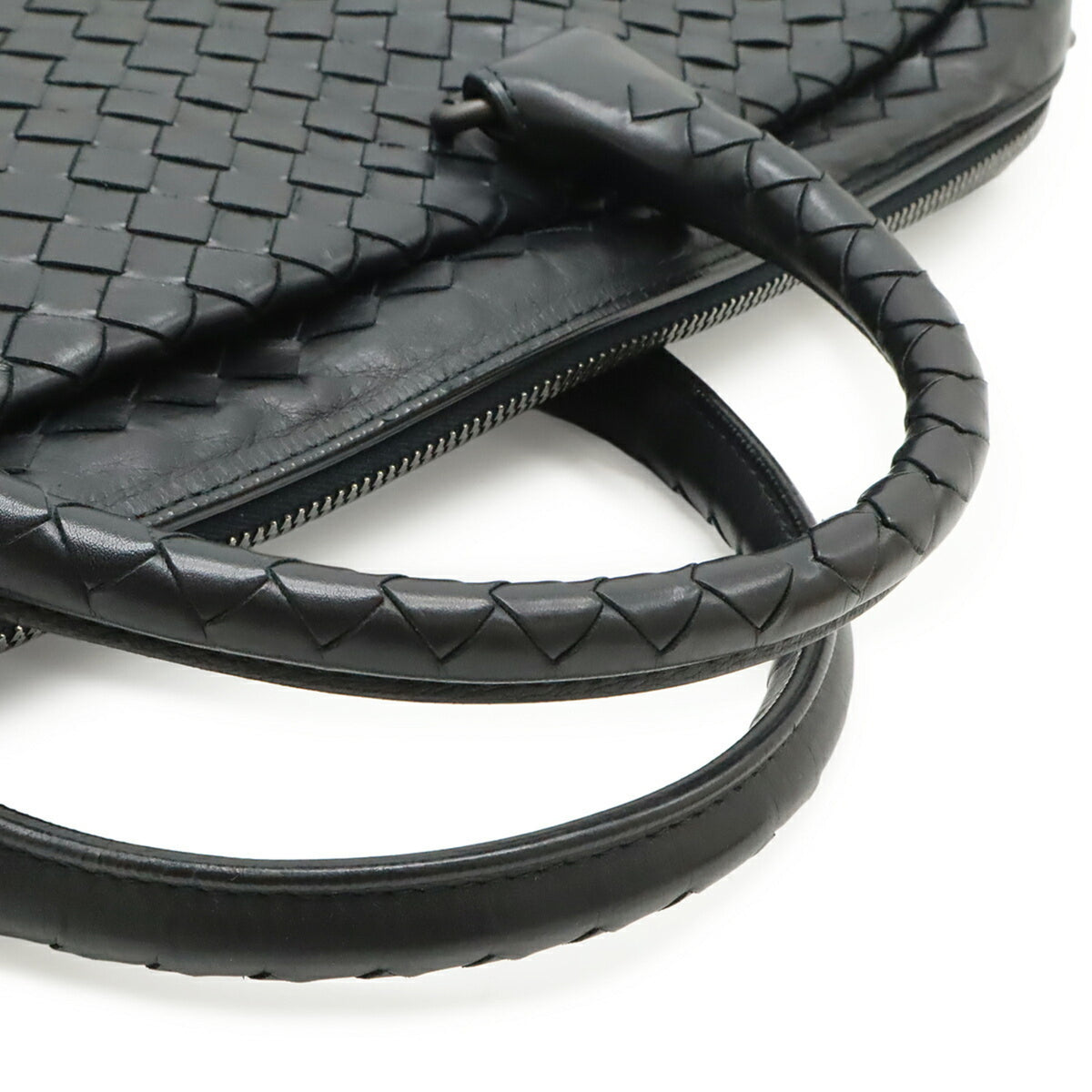 Bottega Veneta Intrecciato Black Leather Handbag Shoulder Bag (Pre-Owned)
