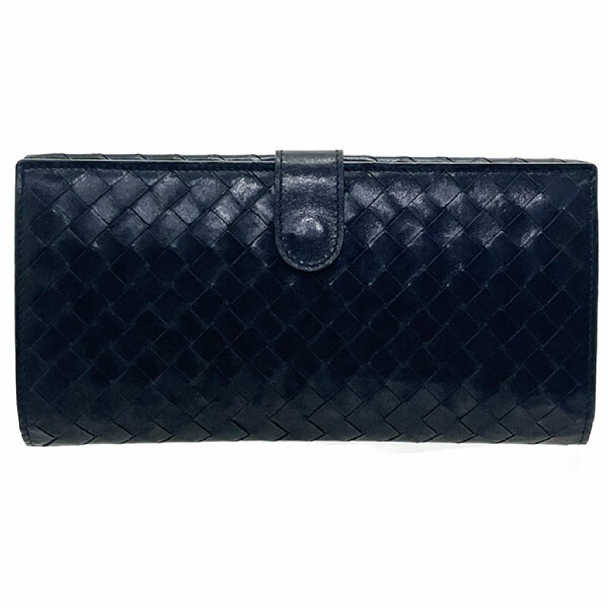 Bottega Veneta Intrecciato Black Leather Long Wallet (Bi-Fold) (Pre-Owned)