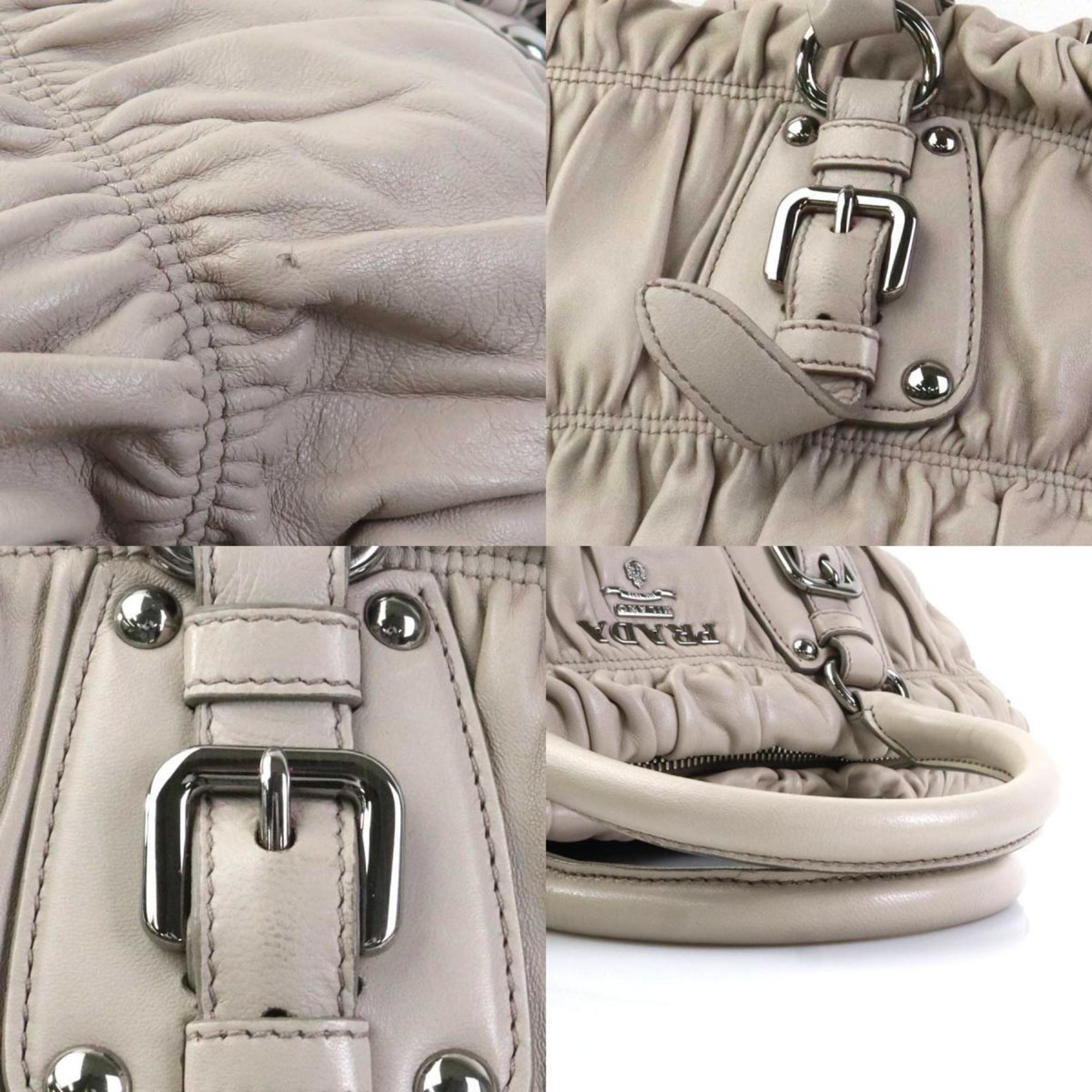Prada Grayish Leather Handbag Shoulder Bag (Pre-Owned)