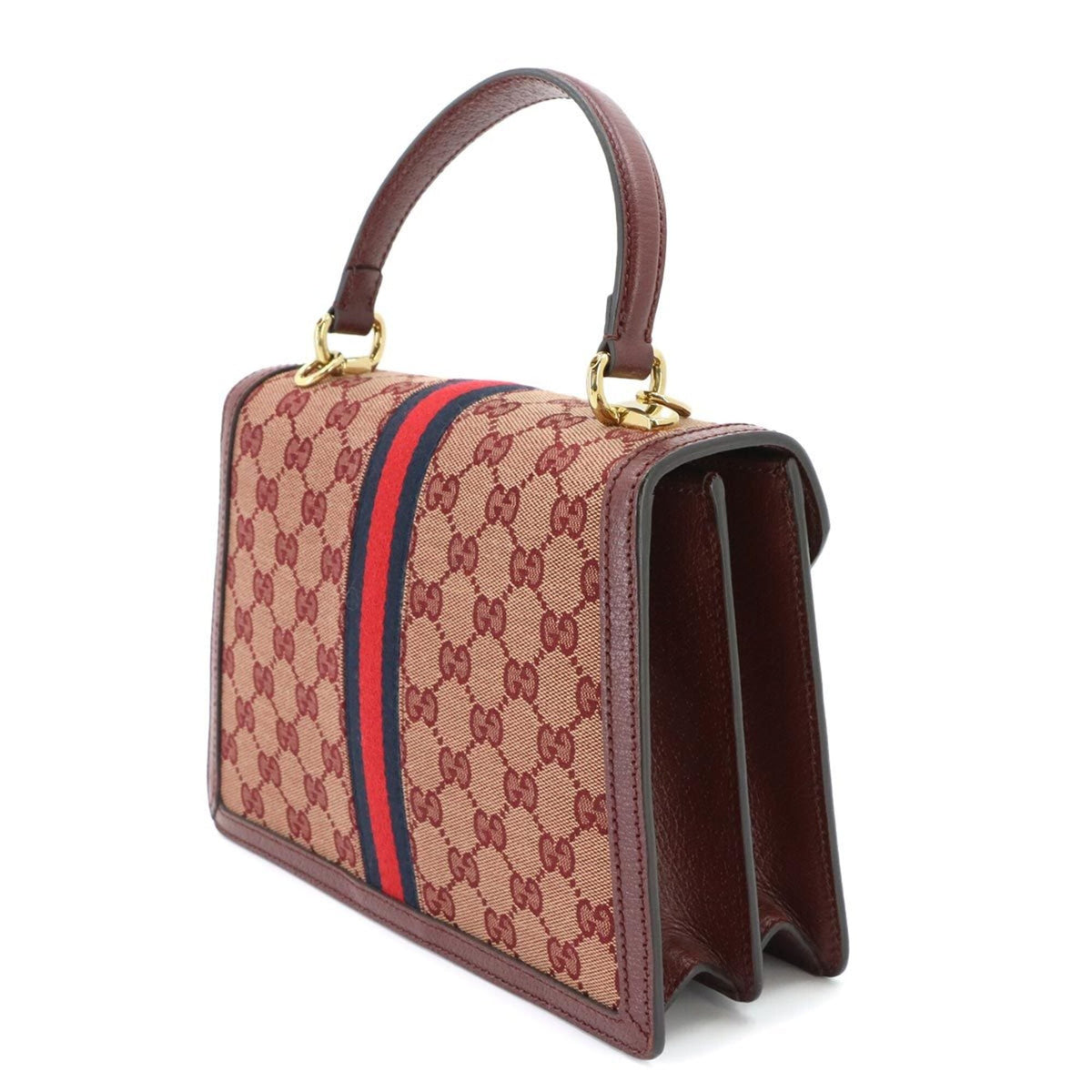 Gucci Red Color Gg Canvas Leather Handbag (Pre-Owned)