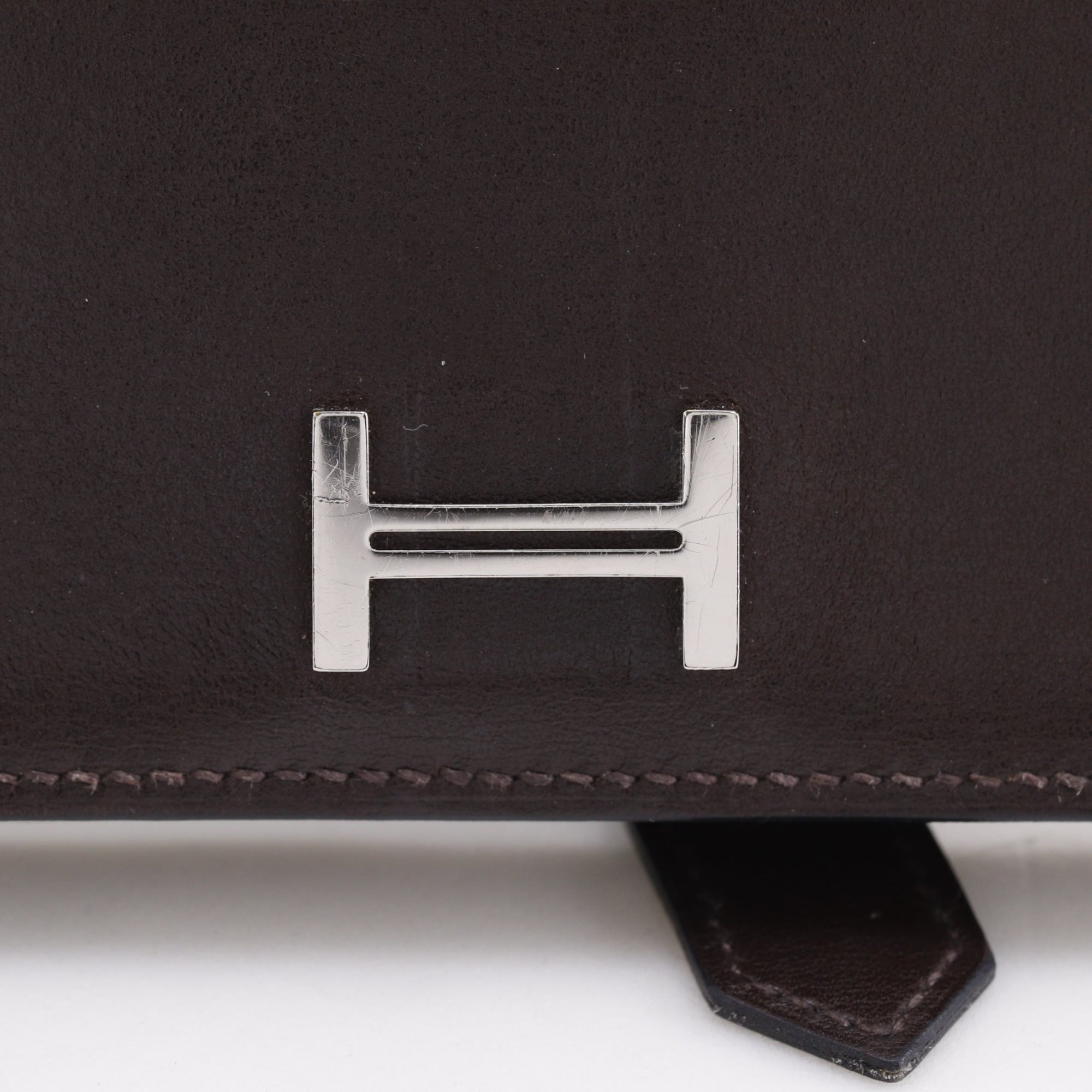 Hermes Brown Box Calf Leather Long Wallet (Bi-Fold) (Pre-Owned)