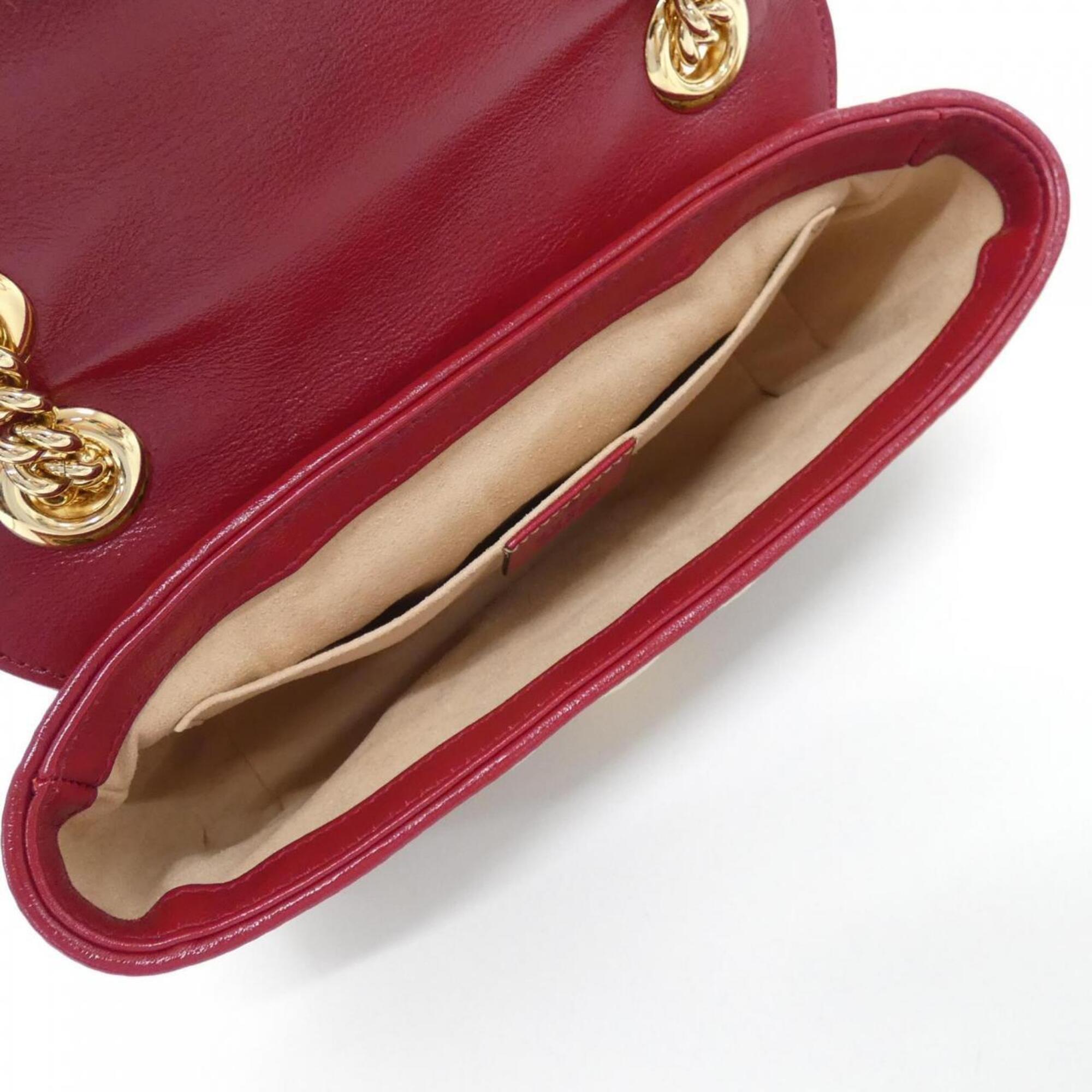 Gucci Beige Red Color Gg Canvas Leather Shoulder Bag (Pre-Owned)