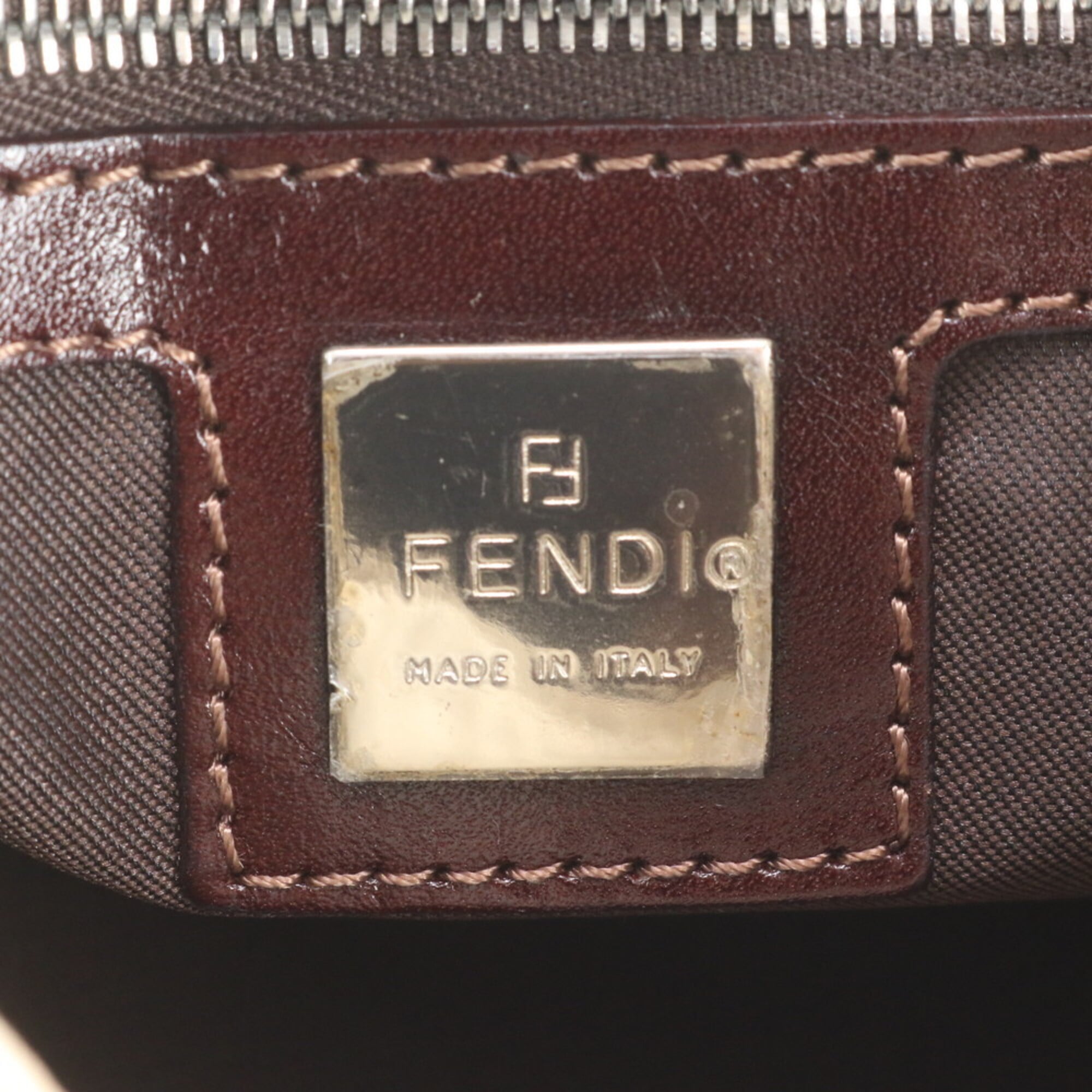 Fendi Beige Brown Leather Canvas Shoulder Bag (Pre-Owned)