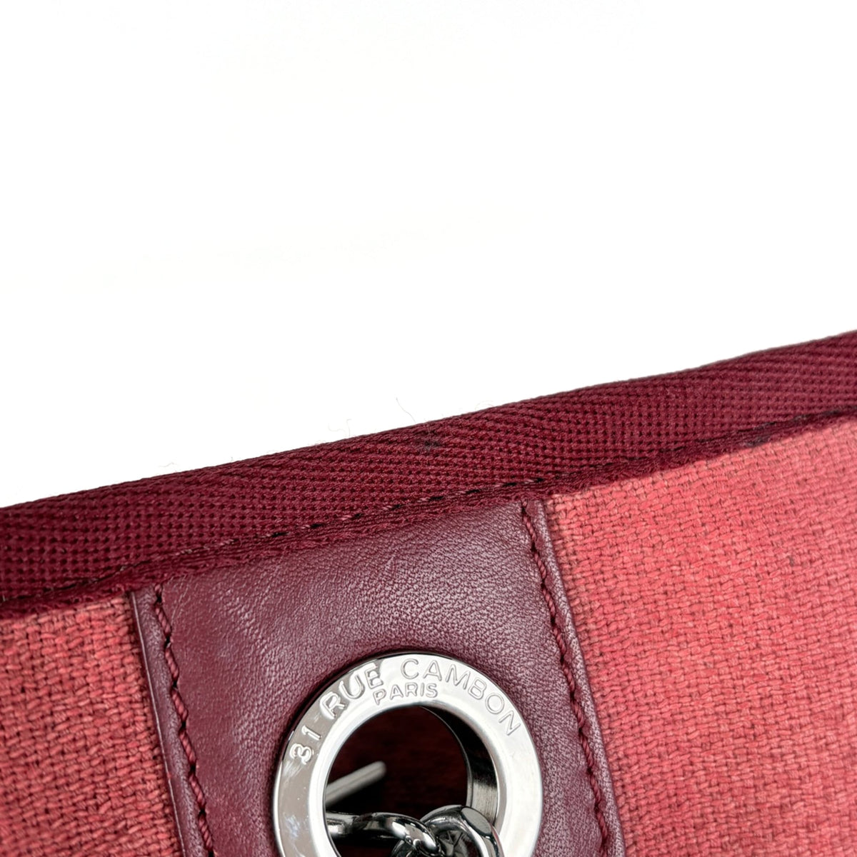 Chanel Deauville Red Color Canvas Leather Tote Bag (Pre-Owned)