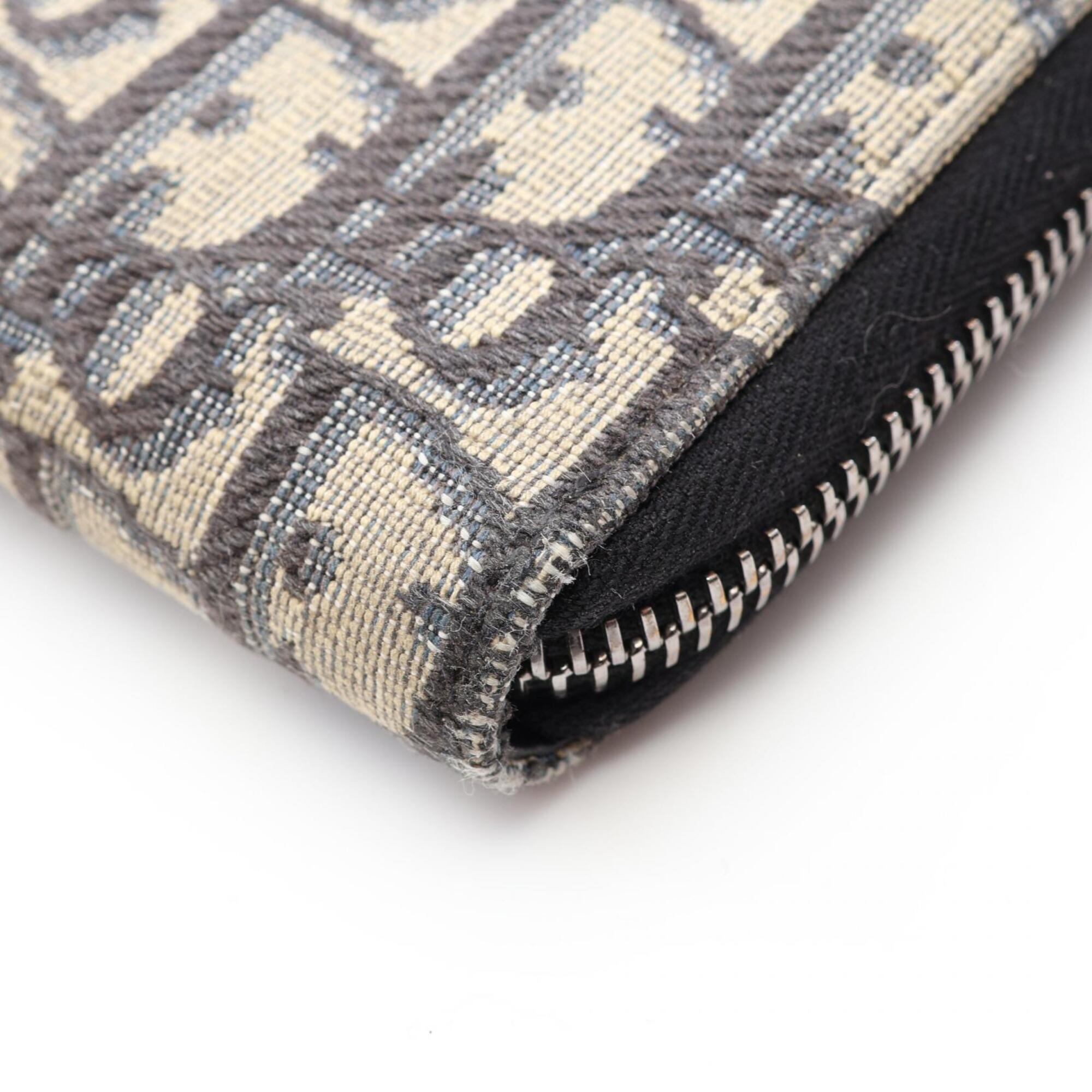 Christian Dior Beige Navy Canvas Long Wallet (Bi-Fold) (Pre-Owned)