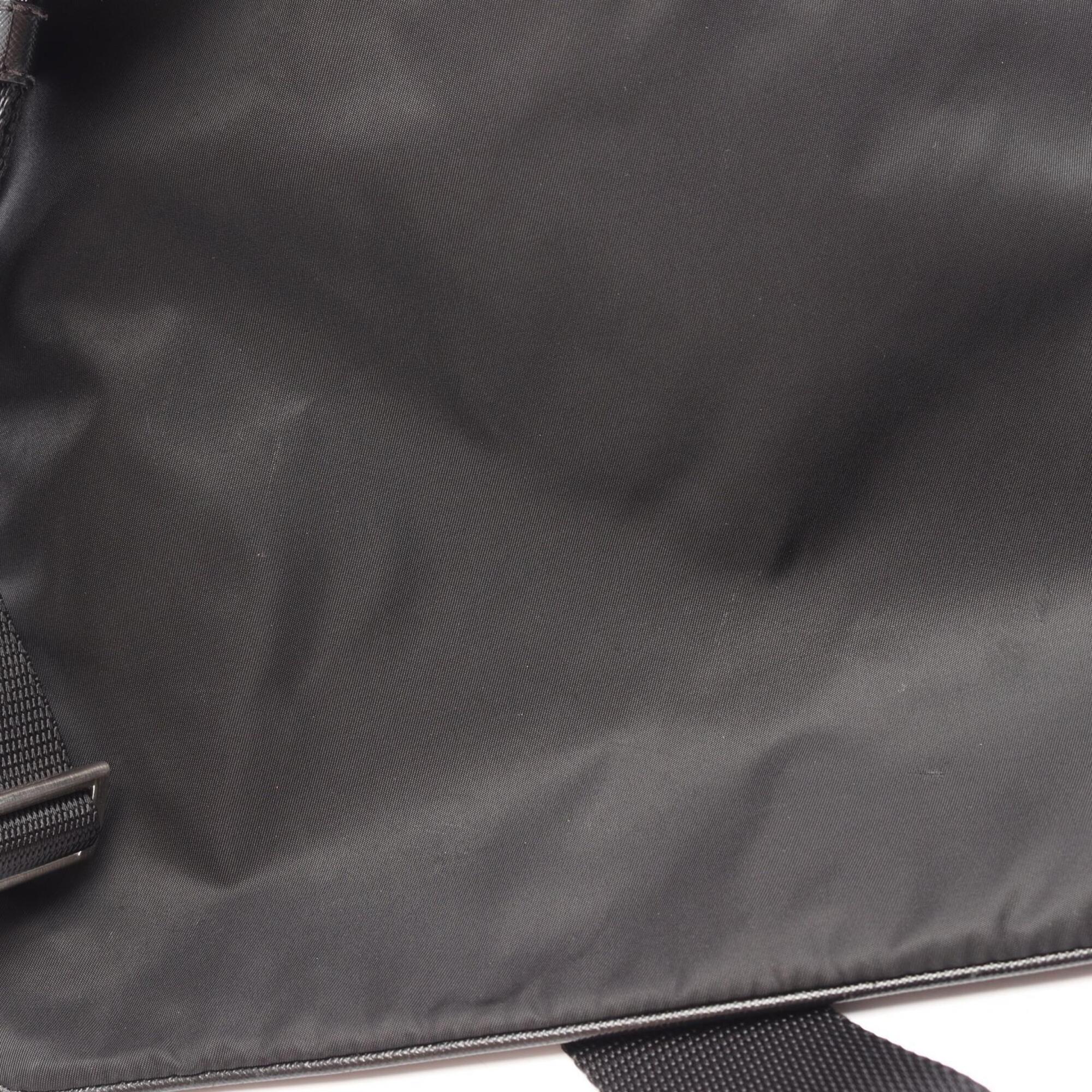 Prada Black Nylon Leather Handbag Shoulder Bag (Pre-Owned)