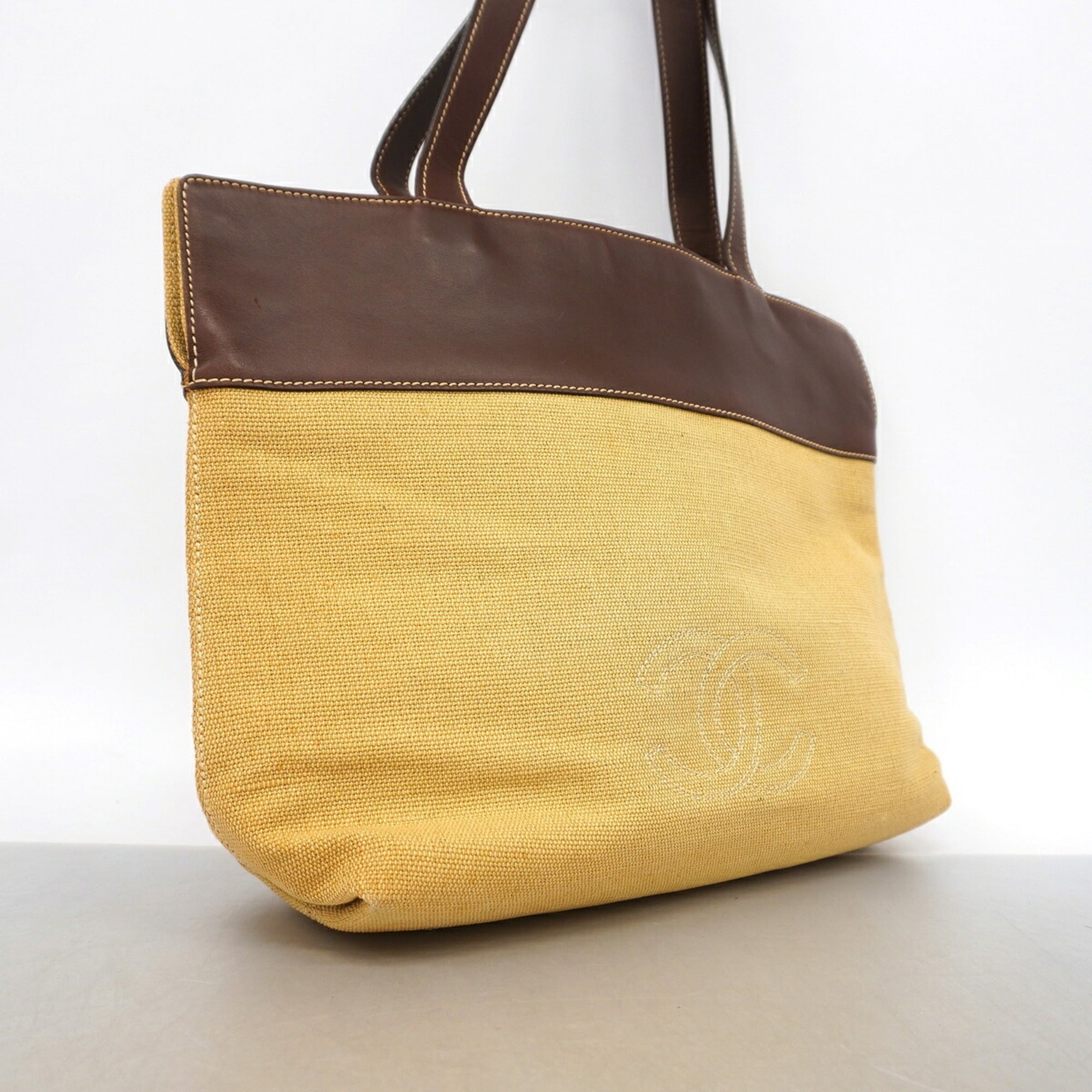 Chanel Beige Brown Canvas Tote Bag (Pre-Owned)