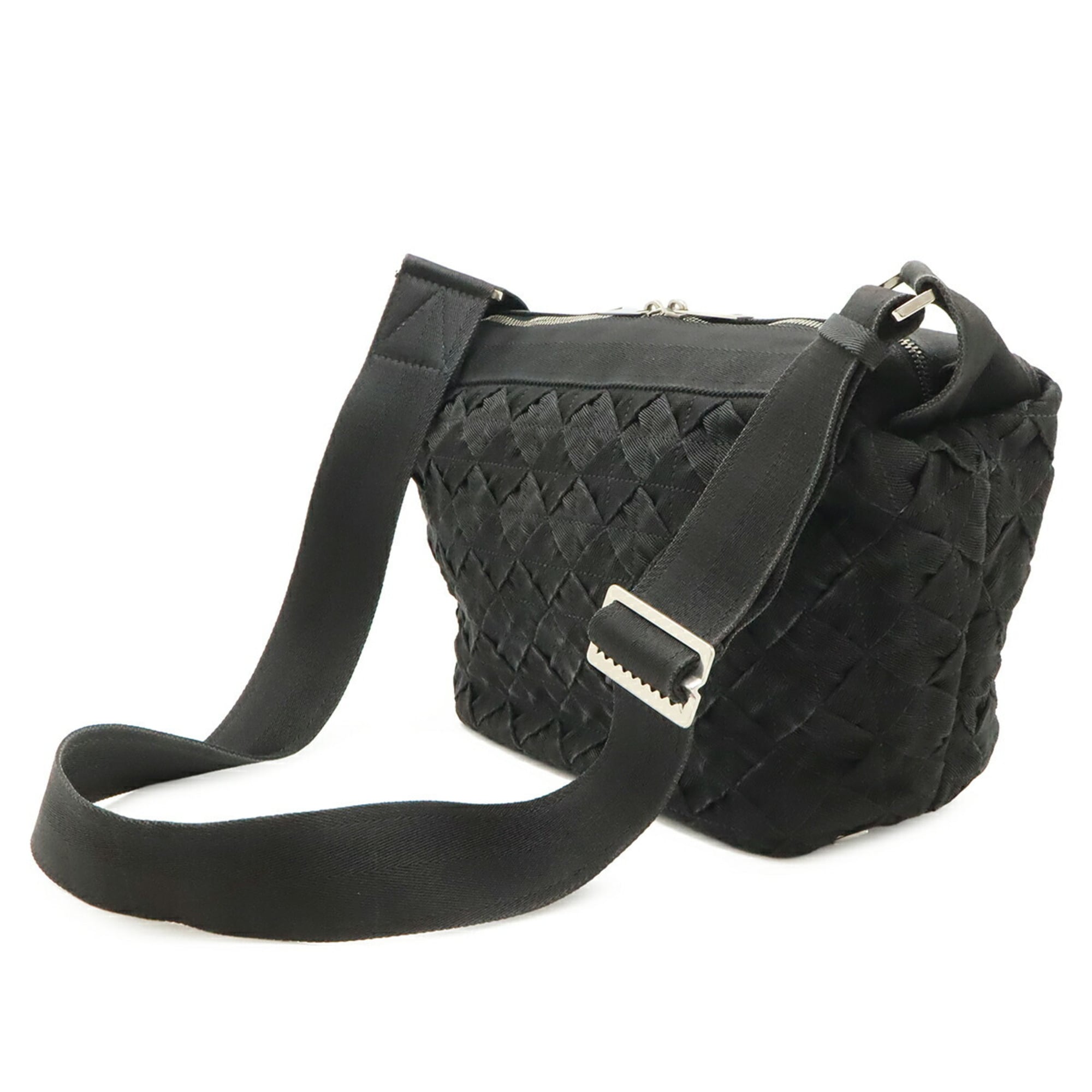 Bottega Veneta Intrecciato Black Canvas Shoulder Bag (Pre-Owned)