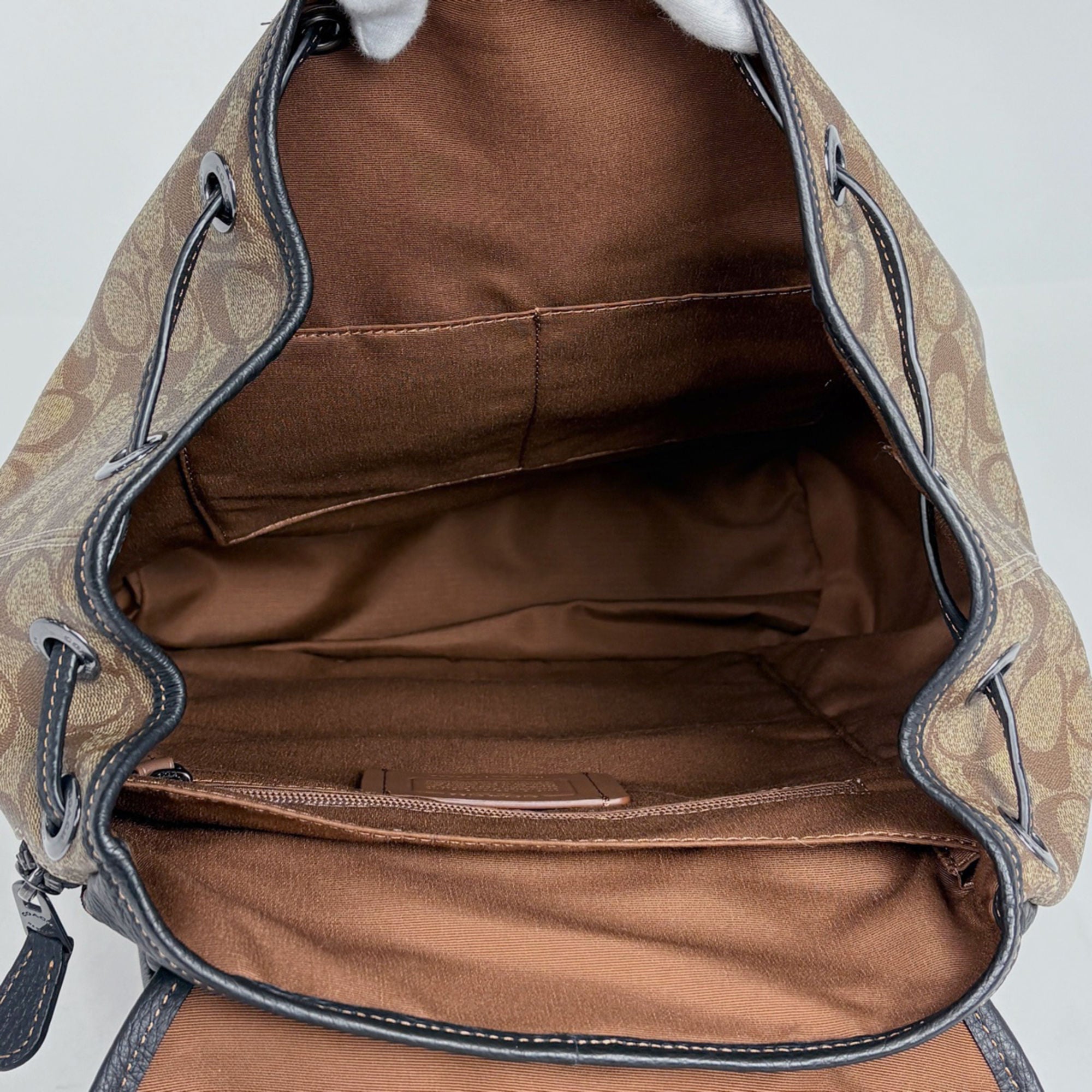 Coach Signature Black Brown Coated Canvas Leather Backpack (Pre-Owned)