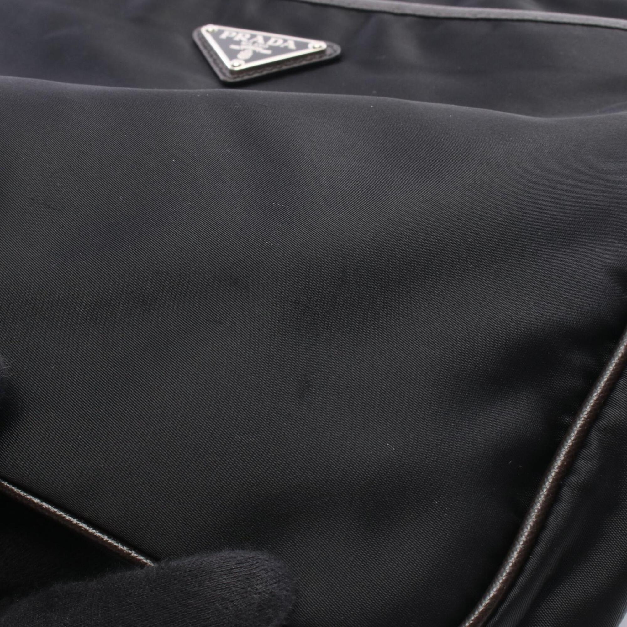Prada Black Nylon Leather Handbag Shoulder Bag (Pre-Owned)