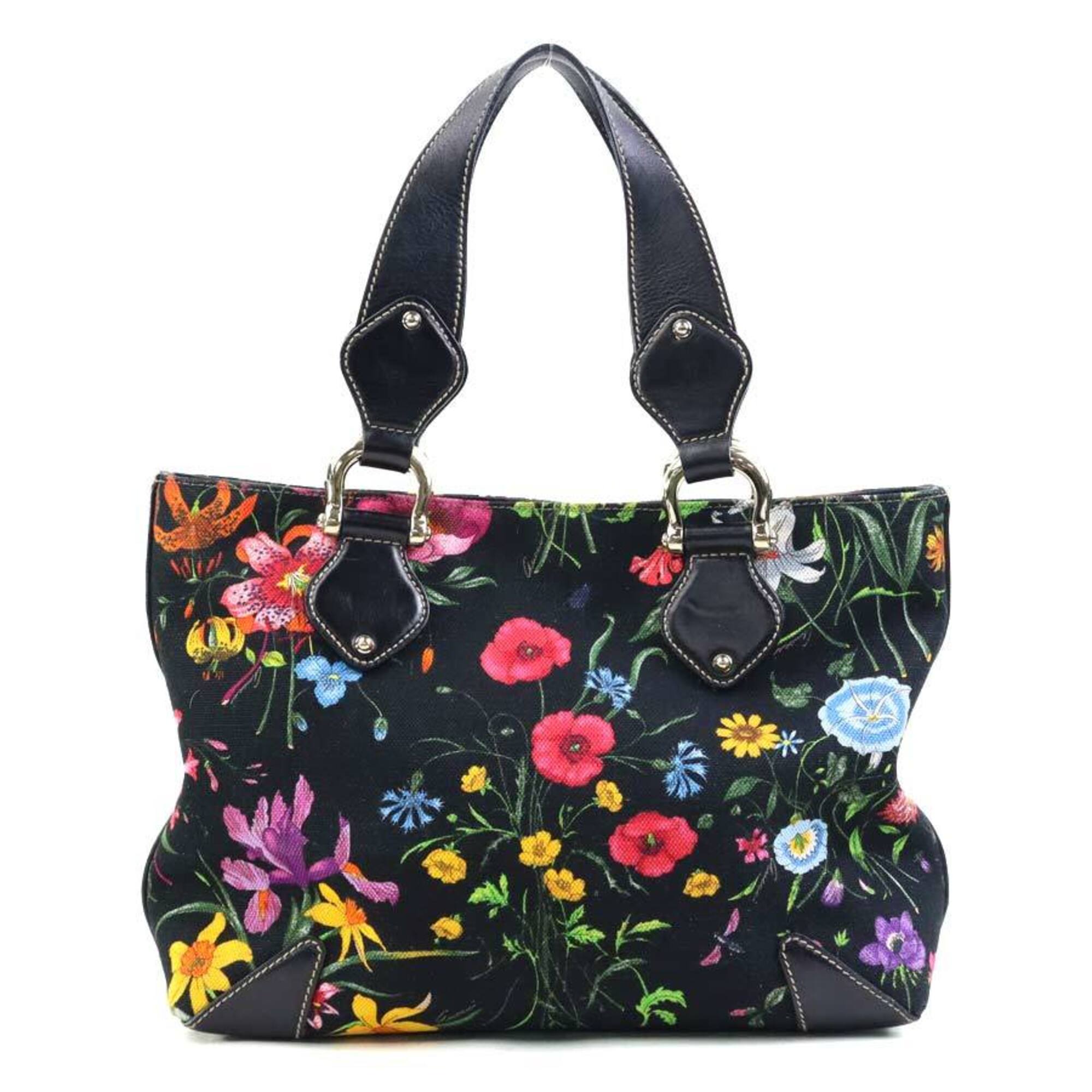 Gucci Black Multi-Color Canvas Leather Handbag (Pre-Owned)
