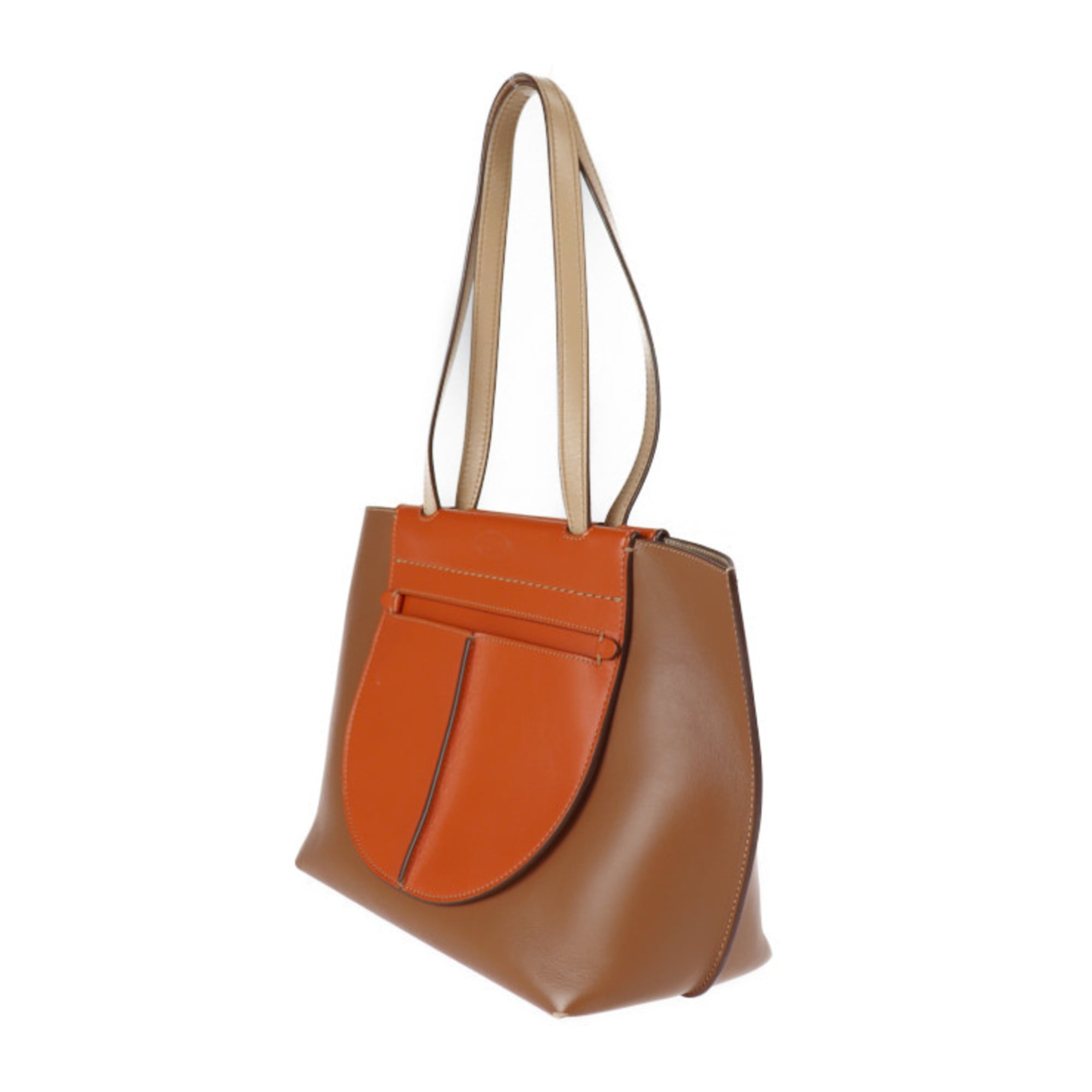 Tod's Beige Brown Orange Leather Handbag Shoulder Bag Tote Bag (Pre-Owned)