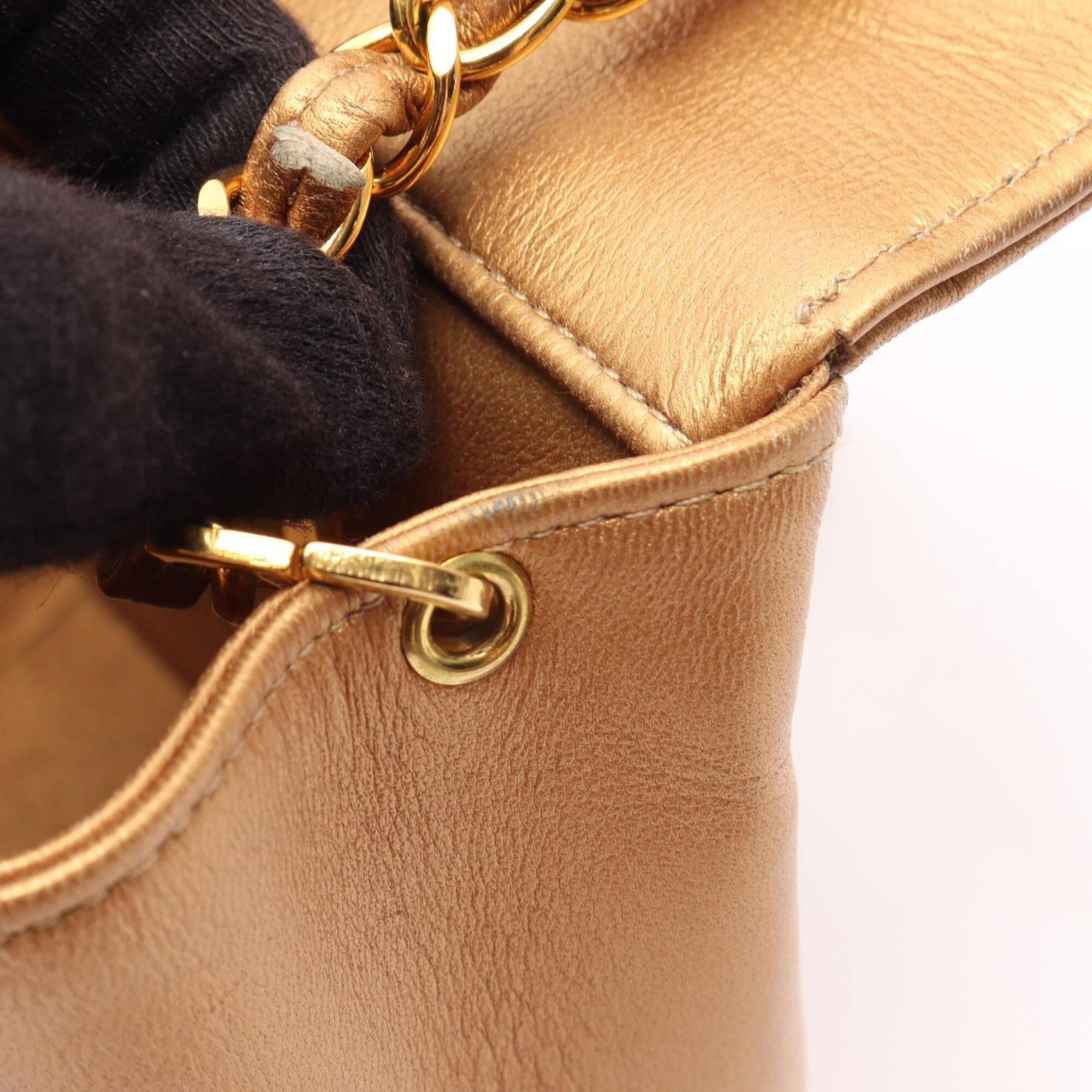 Chanel Gold Brown Leather Handbag Shoulder Bag (Pre-Owned)