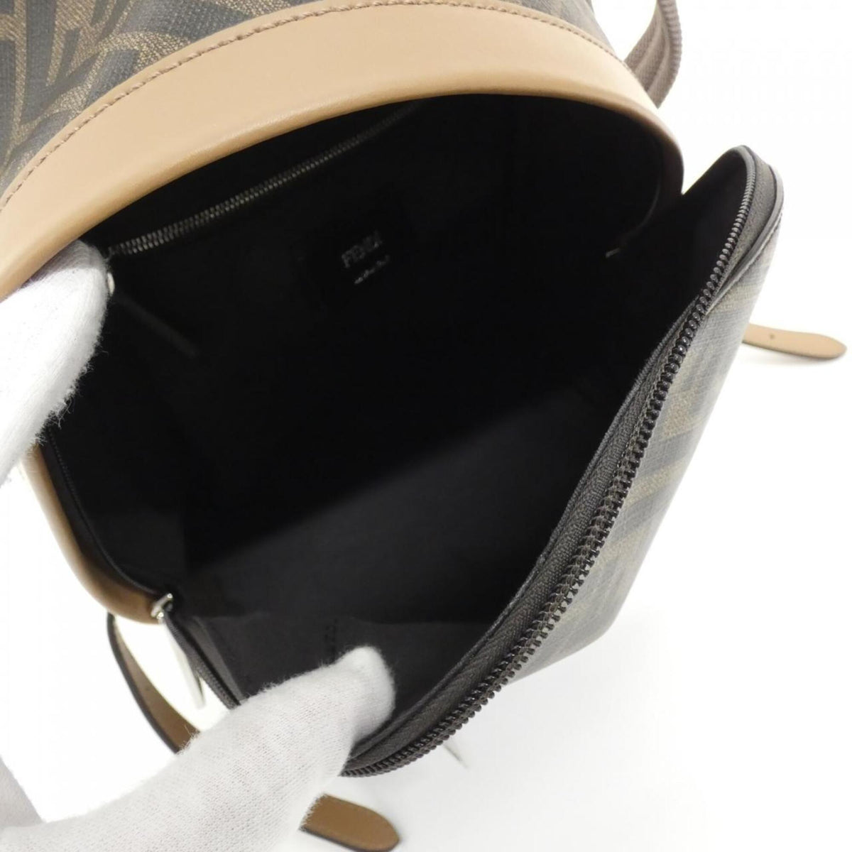 Fendi Brown Sand Coated Canvas Leather Backpack (Pre-Owned)