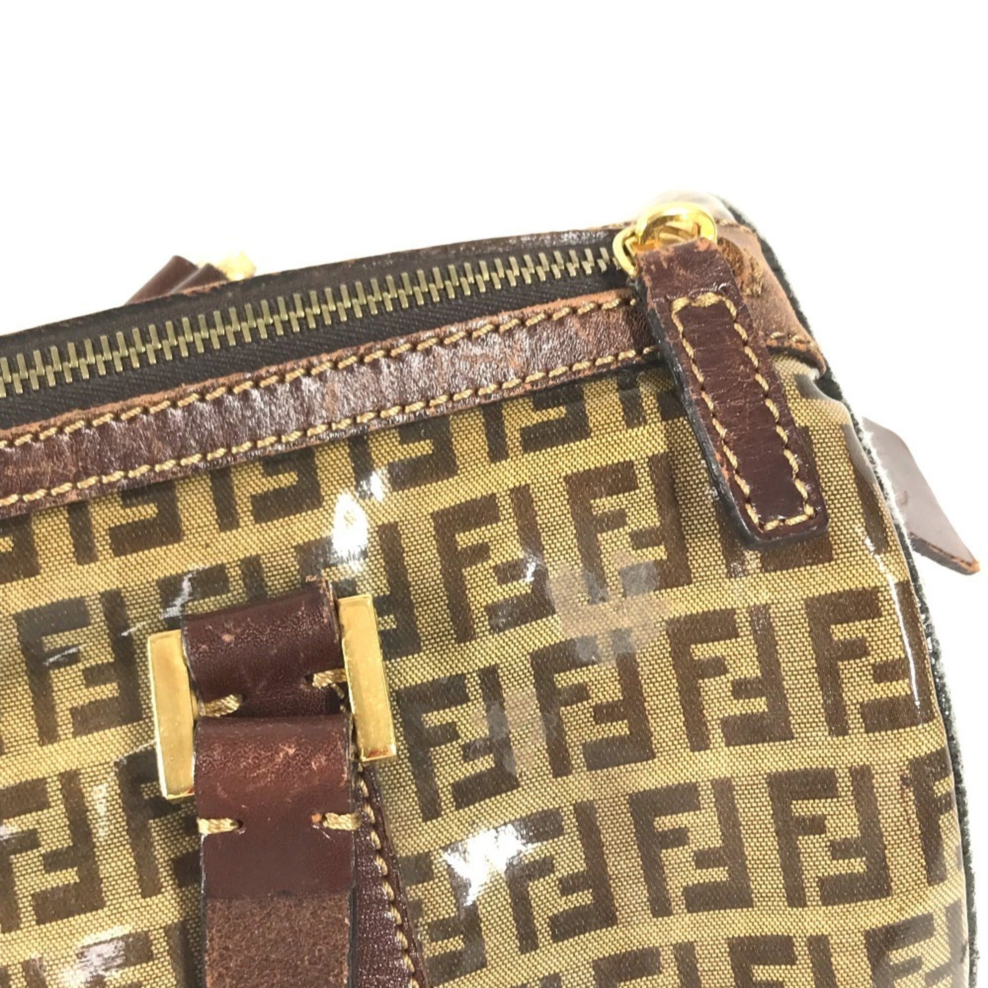 Fendi Brown Zucca Boston Bag Handbag (Pre-Owned)