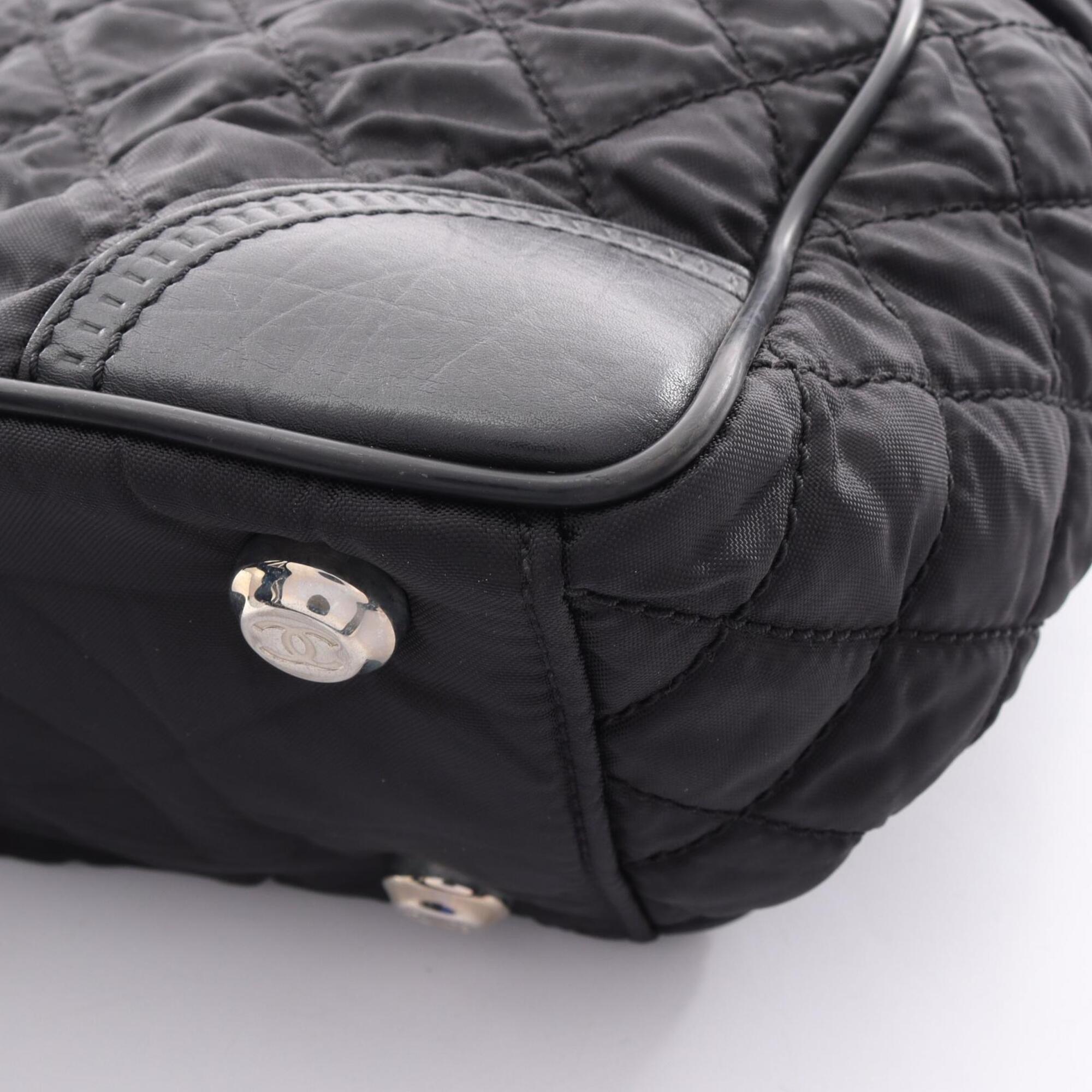 Chanel Black Nylon Leather Handbag Tote Bag (Pre-Owned)