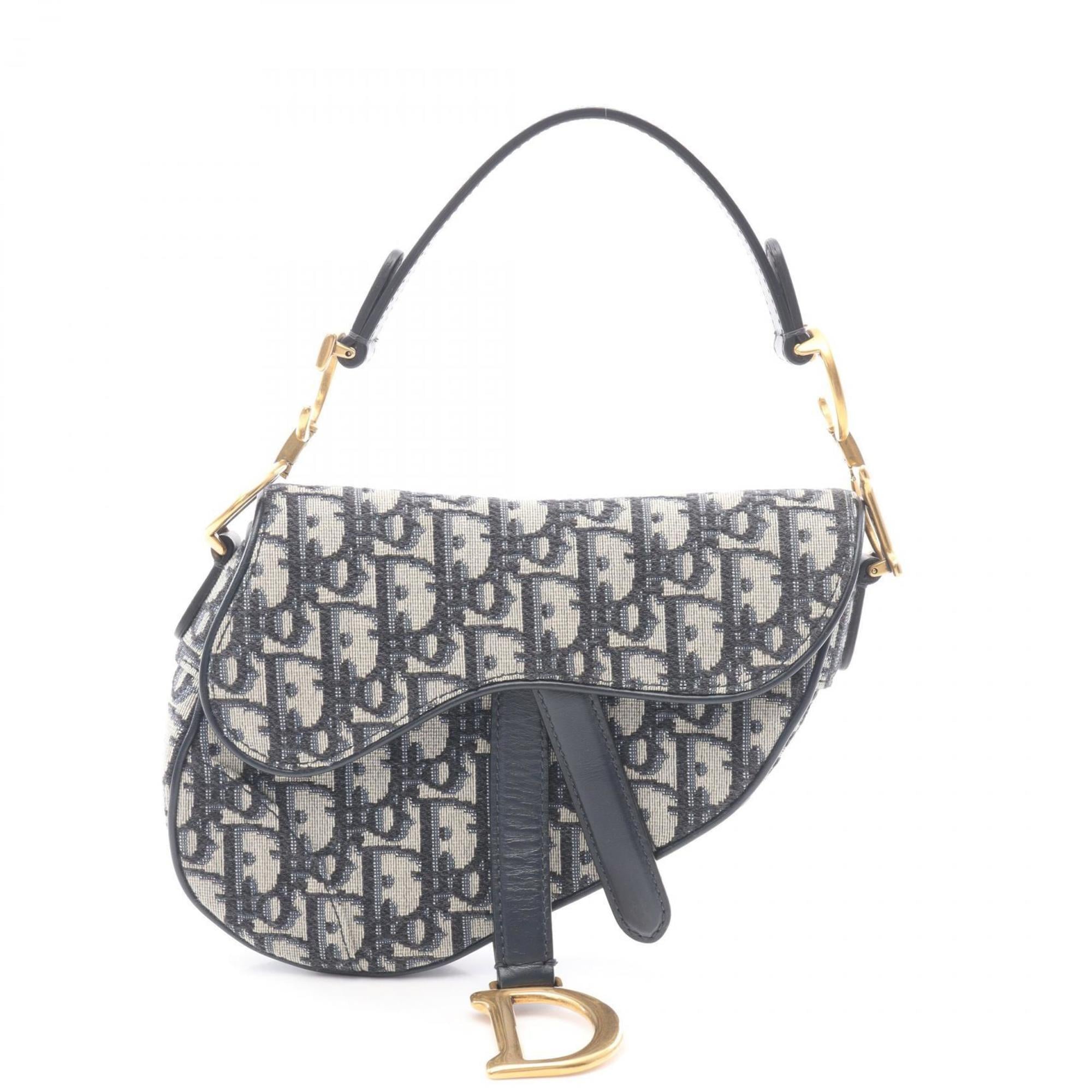 Christian Dior Ivory Navy Canvas Leather Handbag Saddle Bag (Pre-Owned)