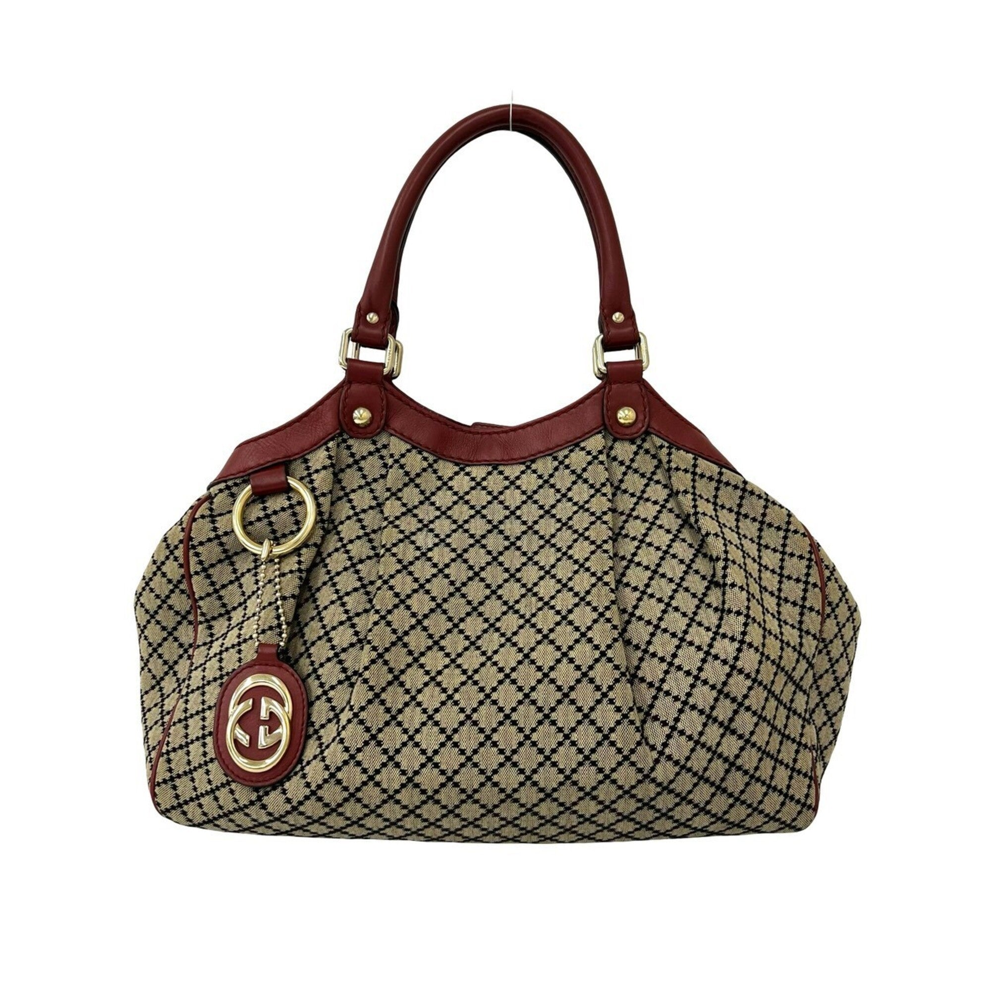 Gucci Beige Red Color Canvas Leather Handbag Shoulder Bag Tote Bag (Pre-Owned)