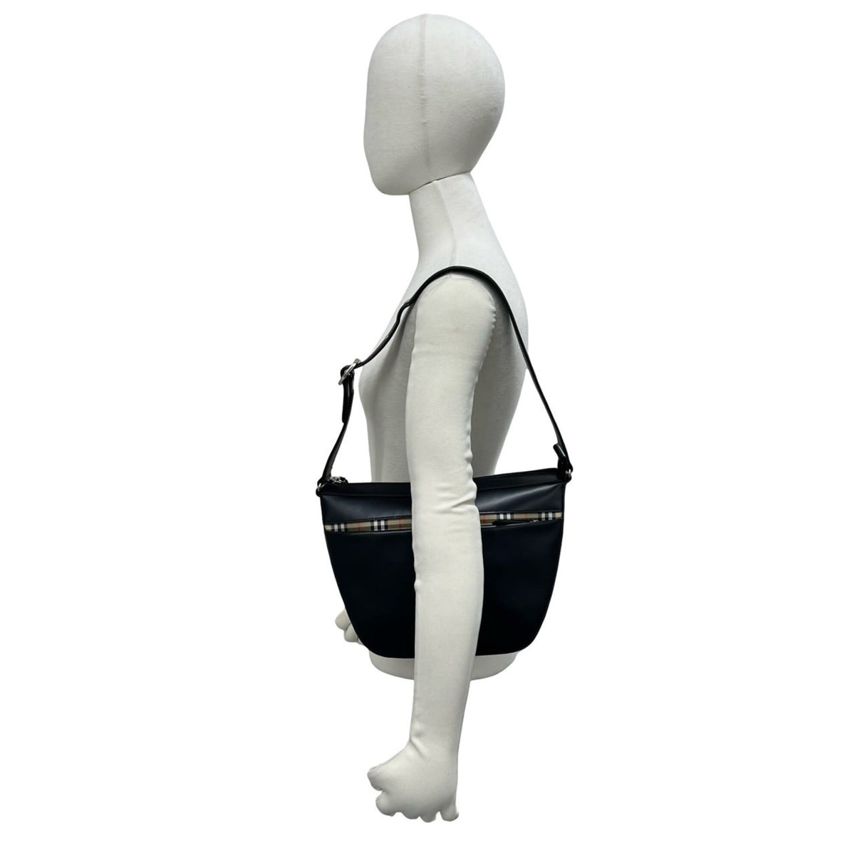 Burberry Beige Black Leather Shoulder Bag Tote Bag (Pre-Owned)
