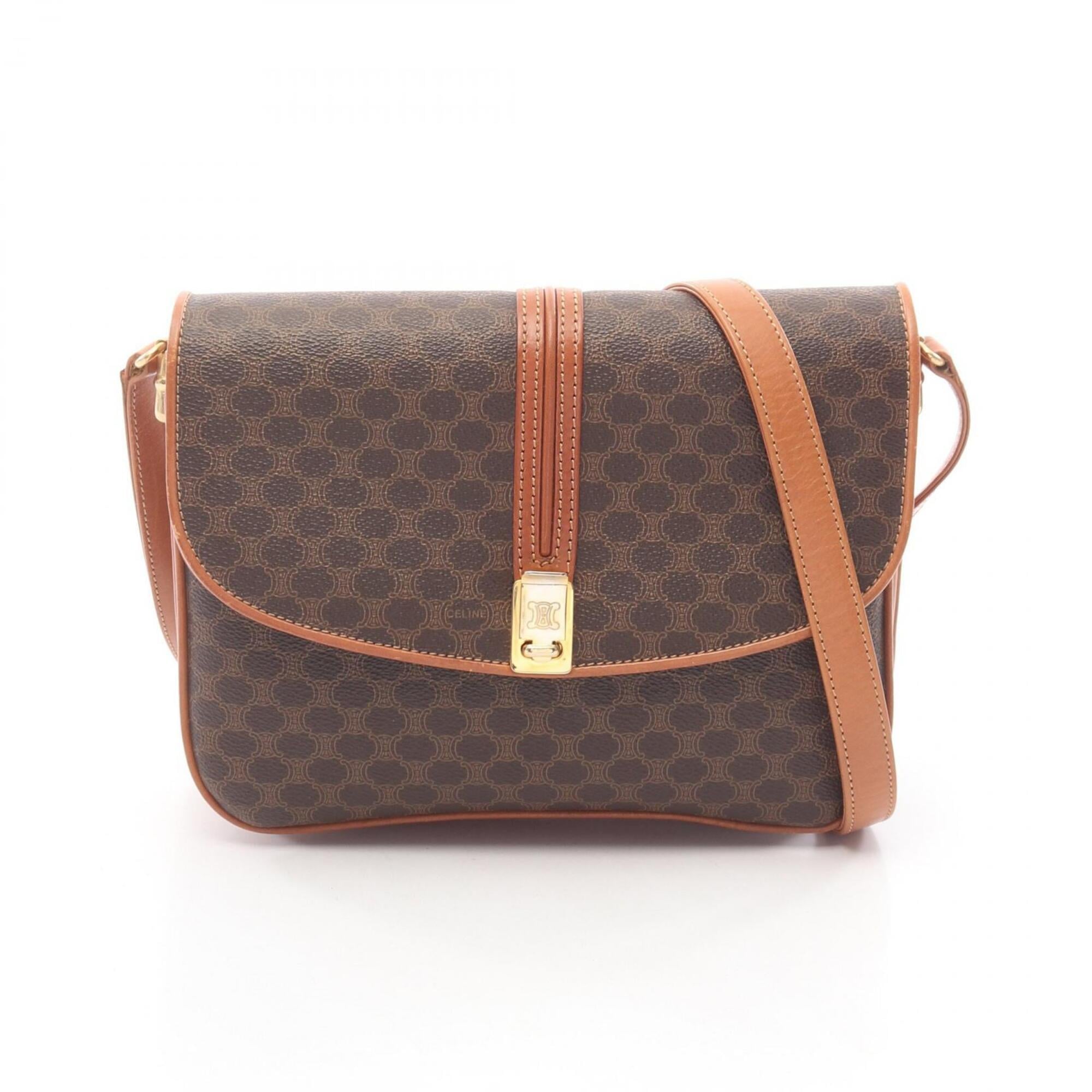 Celine Brown Coated Canvas Leather Handbag Shoulder Bag (Pre-Owned)