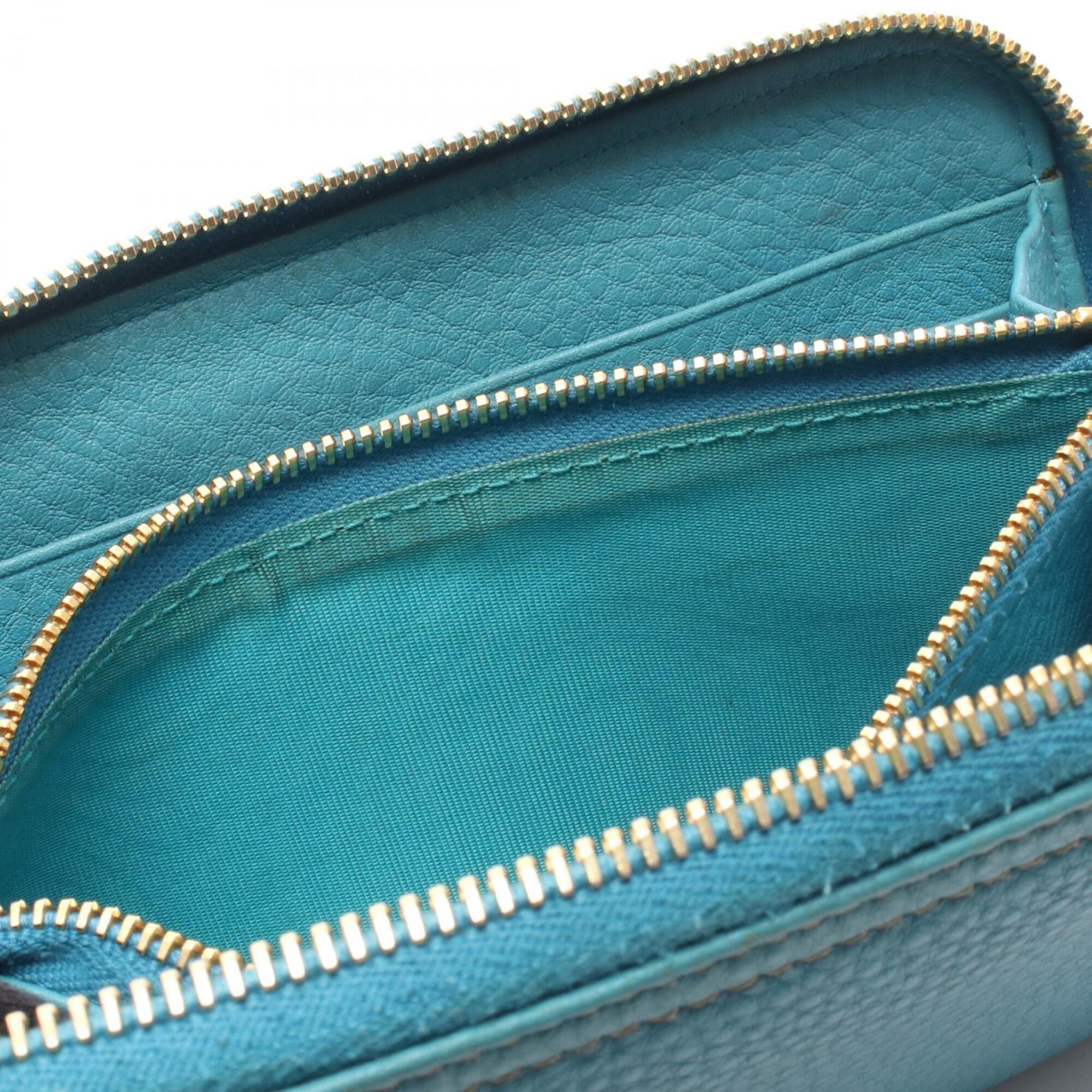 Prada Blue Leather Long Wallet (Bi-Fold) (Pre-Owned)