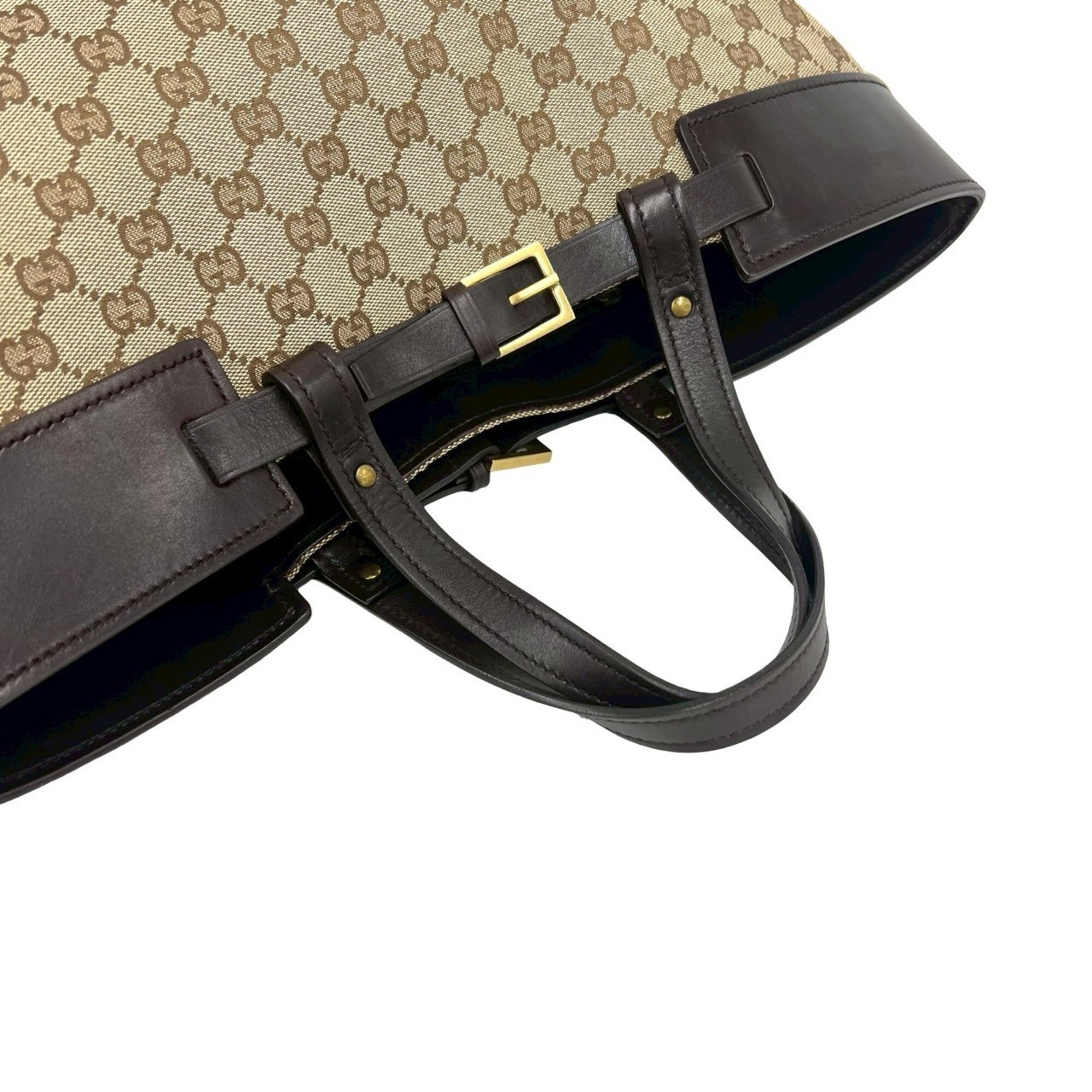 Gucci Brown Canvas Leather Handbag Tote Bag (Pre-Owned)