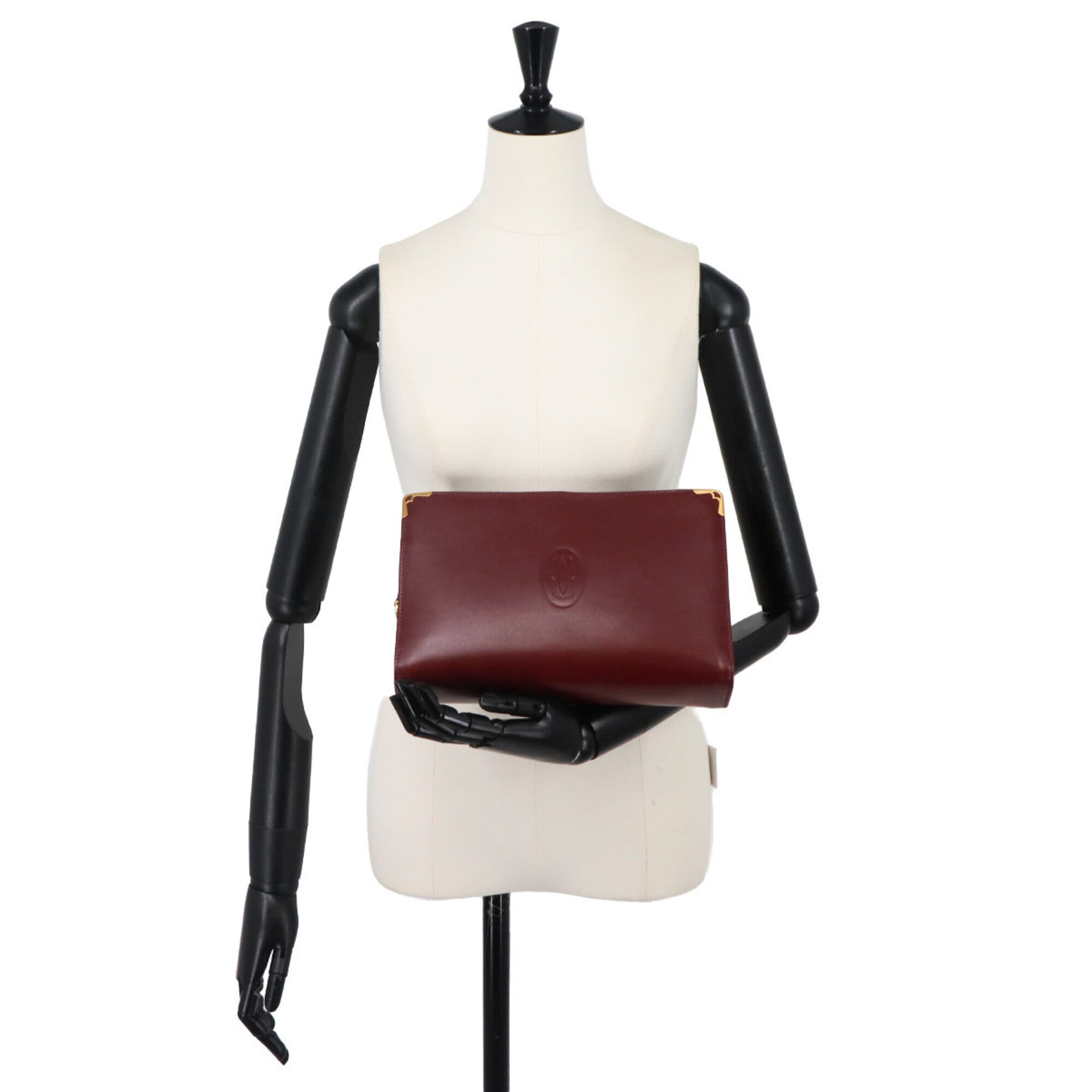 Cartier Bordeaux Leather Clutch Bag Handbag (Pre-Owned)