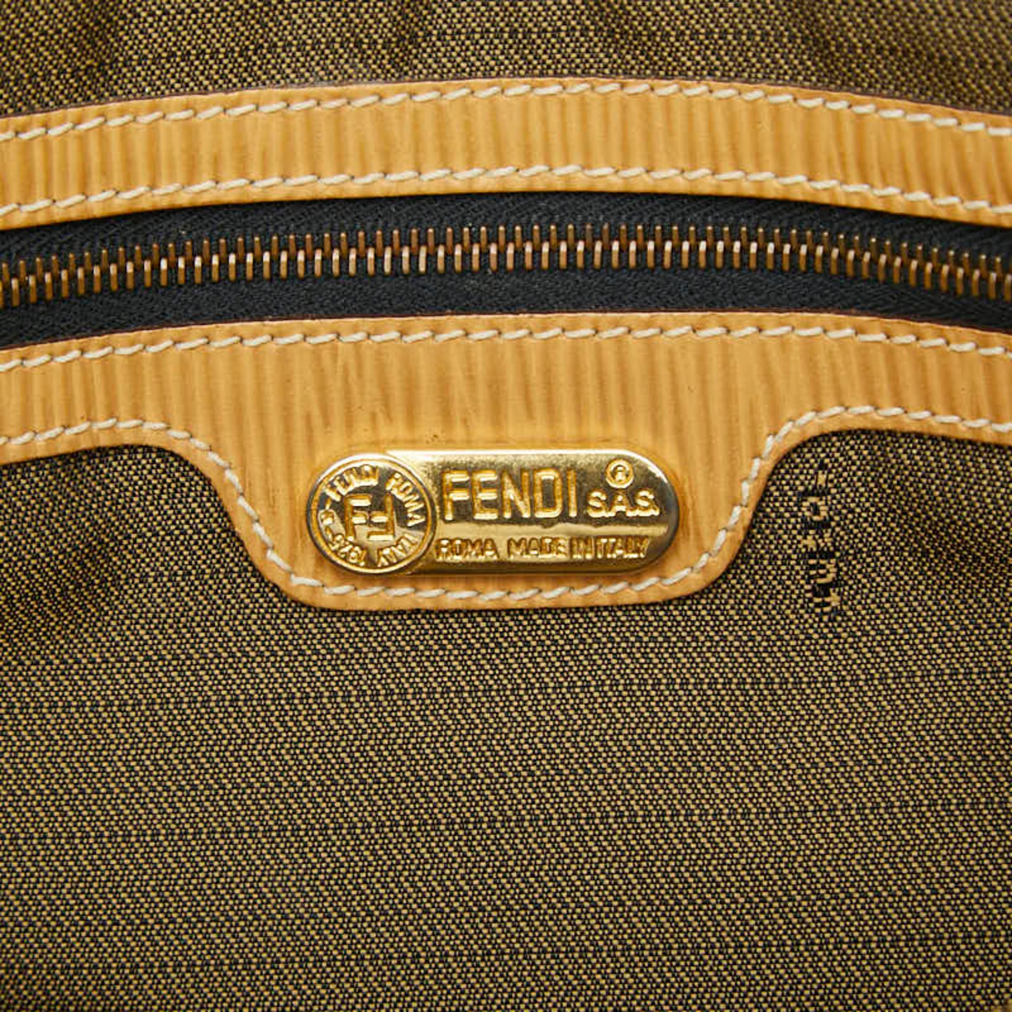Fendi Beige Brown Canvas Leather Handbag Tote Bag (Pre-Owned)