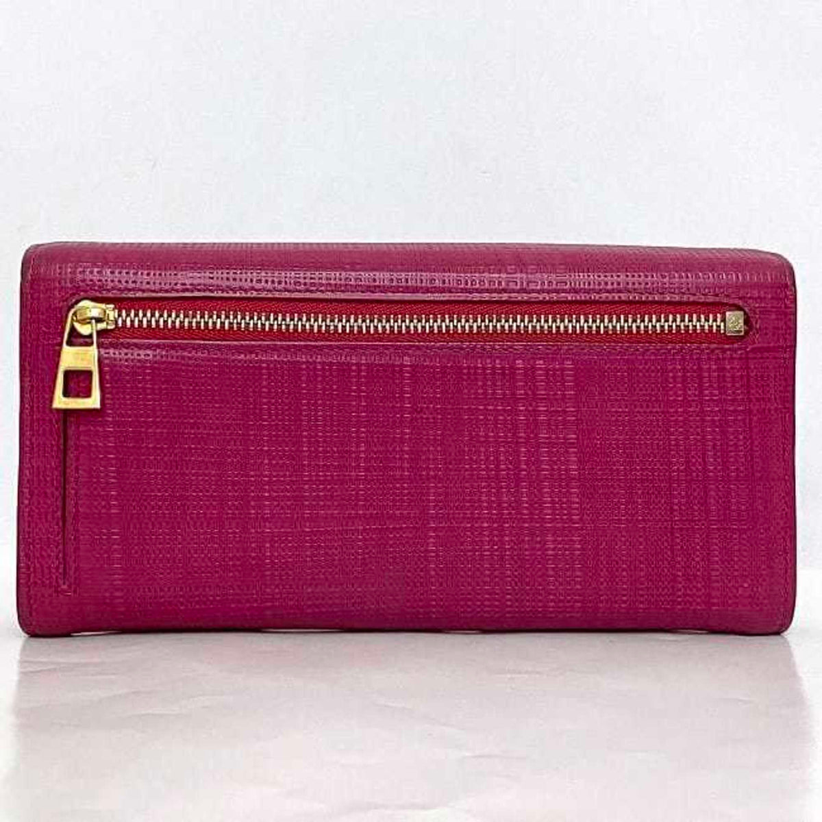 Loewe Linen Gold Pink Leather Long Wallet (Bi-Fold) (Pre-Owned)